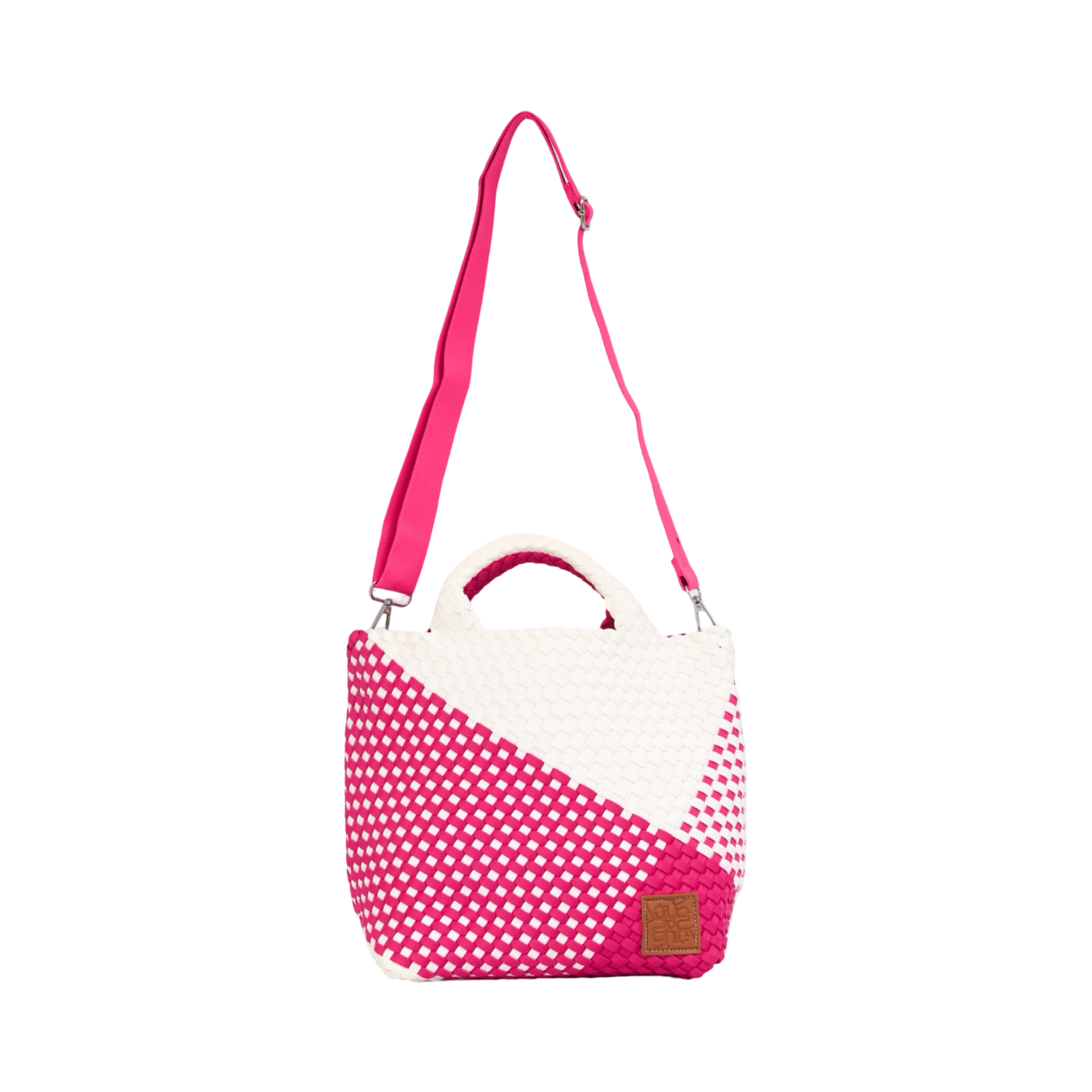 Woven Satin Checkered Tote M - Pink