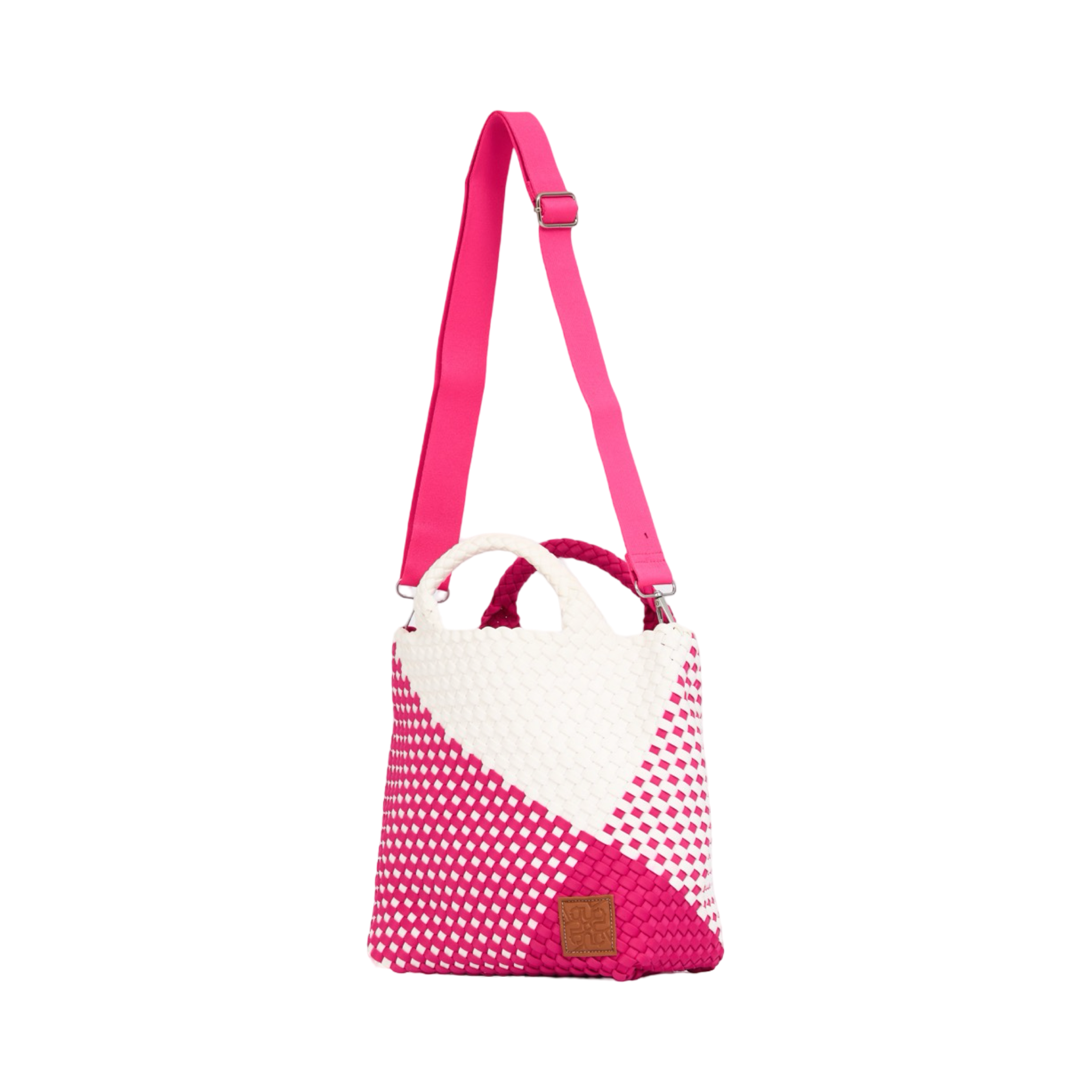 Woven Satin Checkered Tote M - Pink