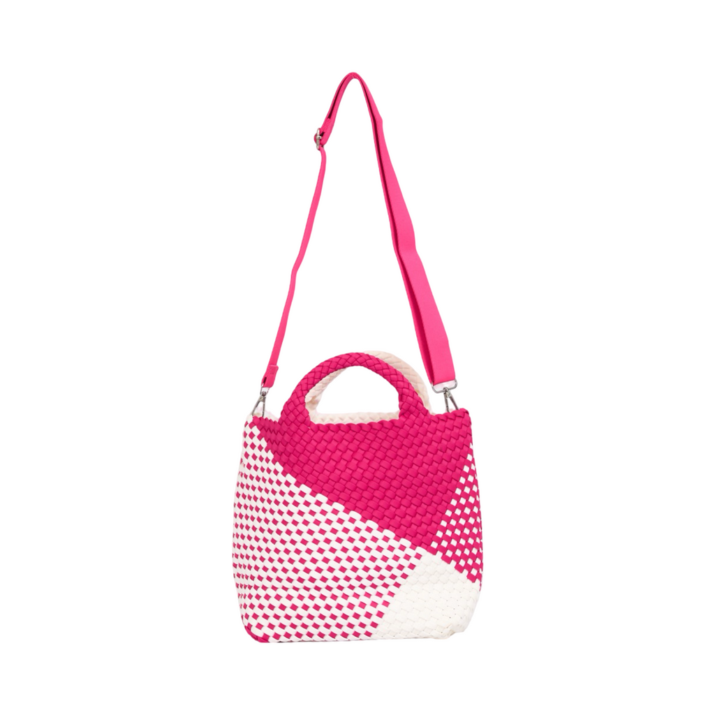 Woven Satin Checkered Tote M - Pink