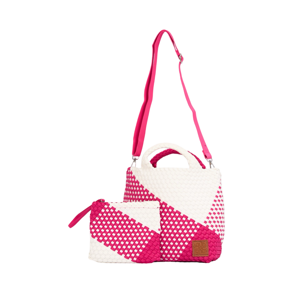 Woven Satin Checkered Tote M - Pink