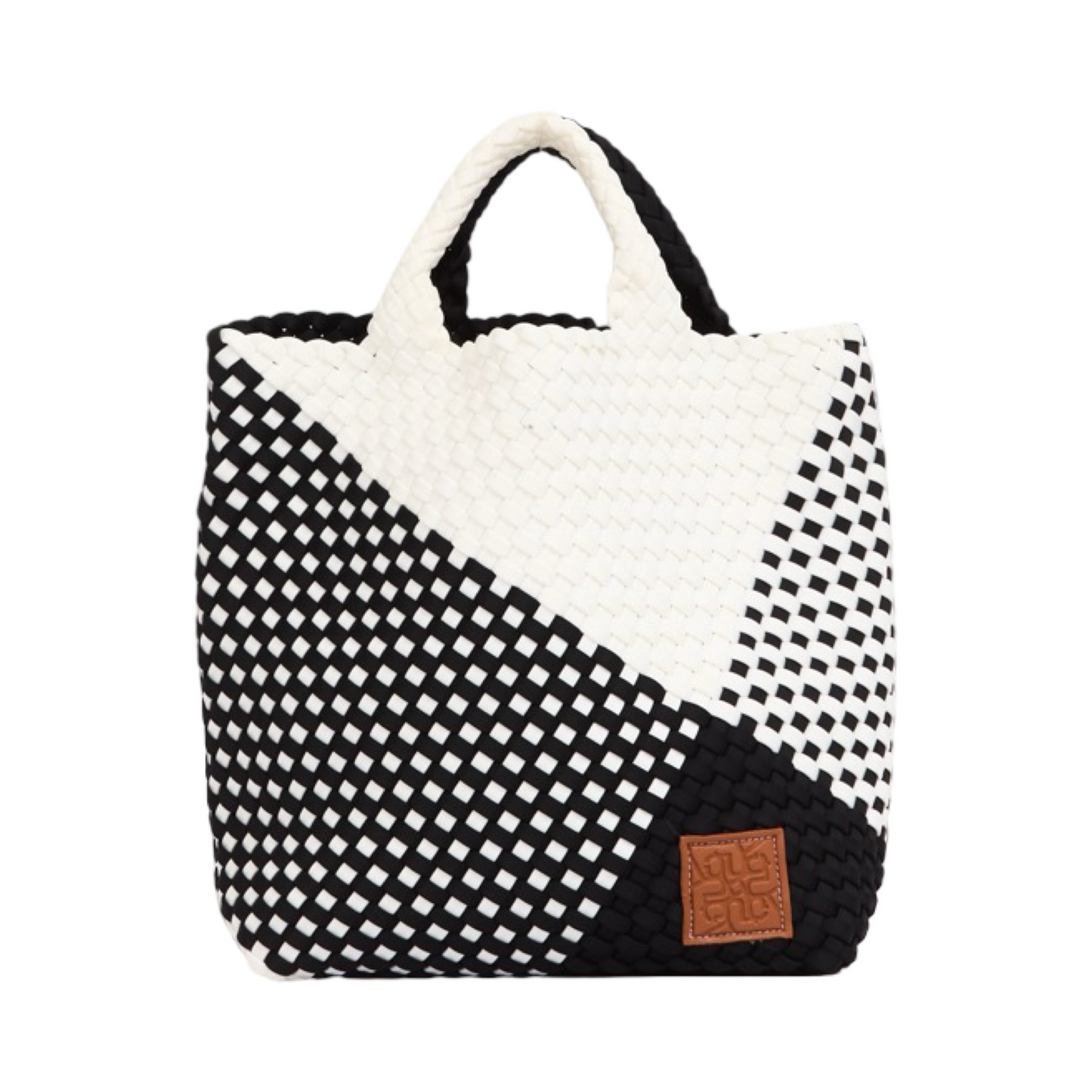 Woven Satin Checkered Tote M - Black
