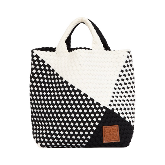 Woven Satin Checkered Tote M - Black