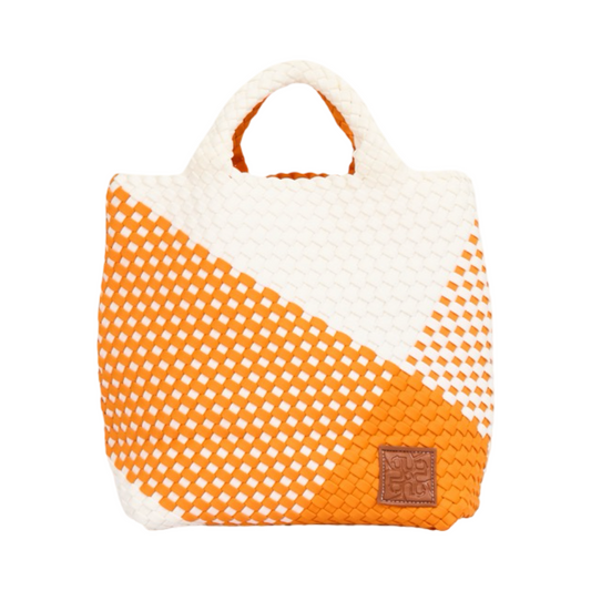 Woven Satin Checkered Tote M - Orange