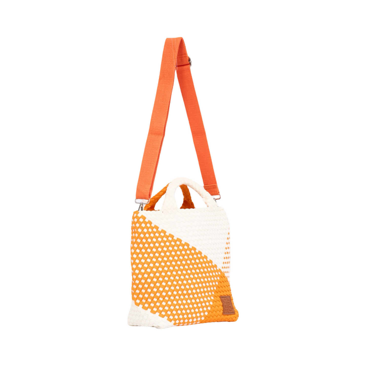 Woven Satin Checkered Tote M - Orange