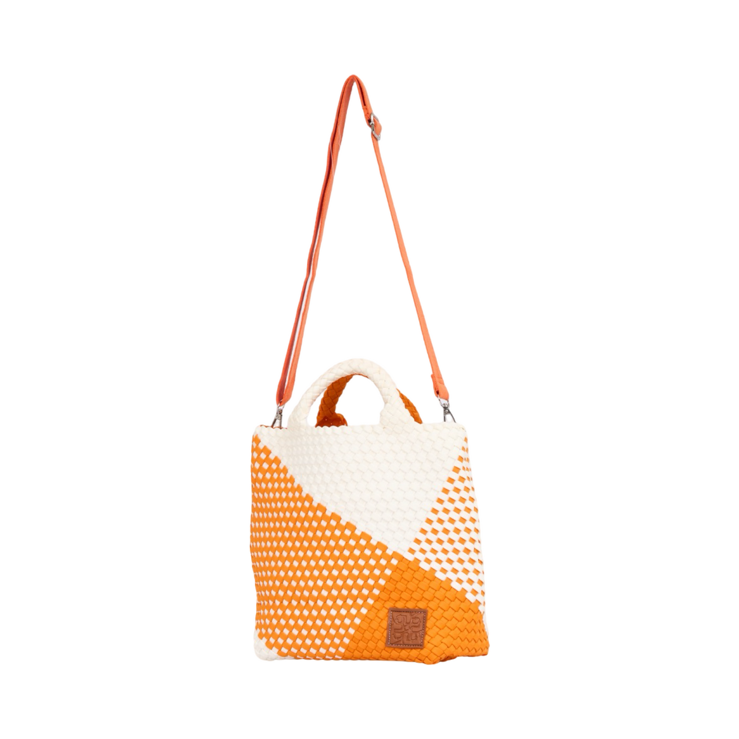 Woven Satin Checkered Tote M - Orange