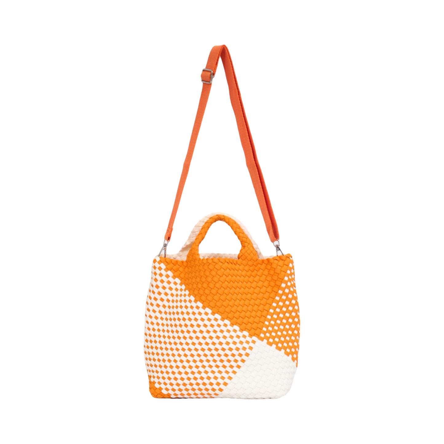 Woven Satin Checkered Tote M - Orange