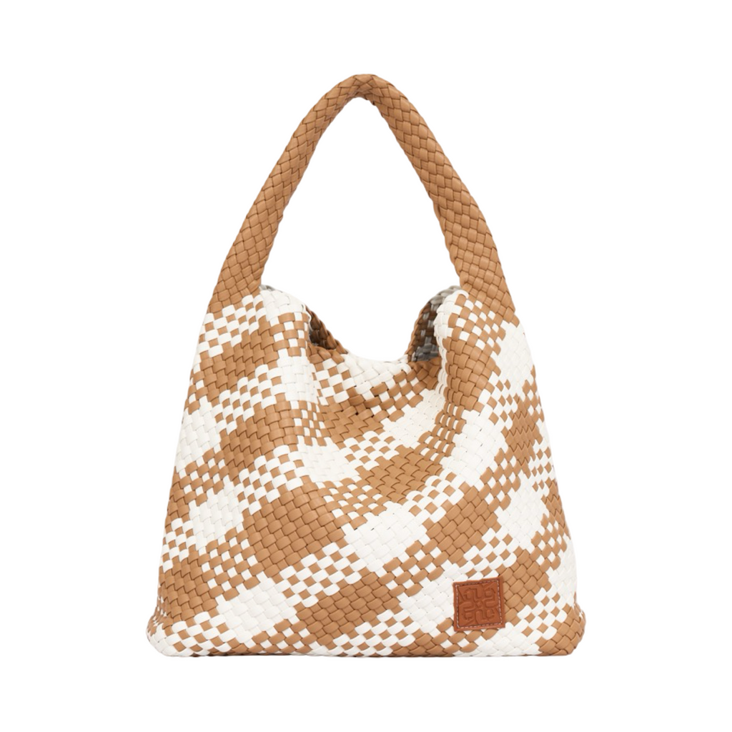 Woven Checkered Tote Bag XL - Brown