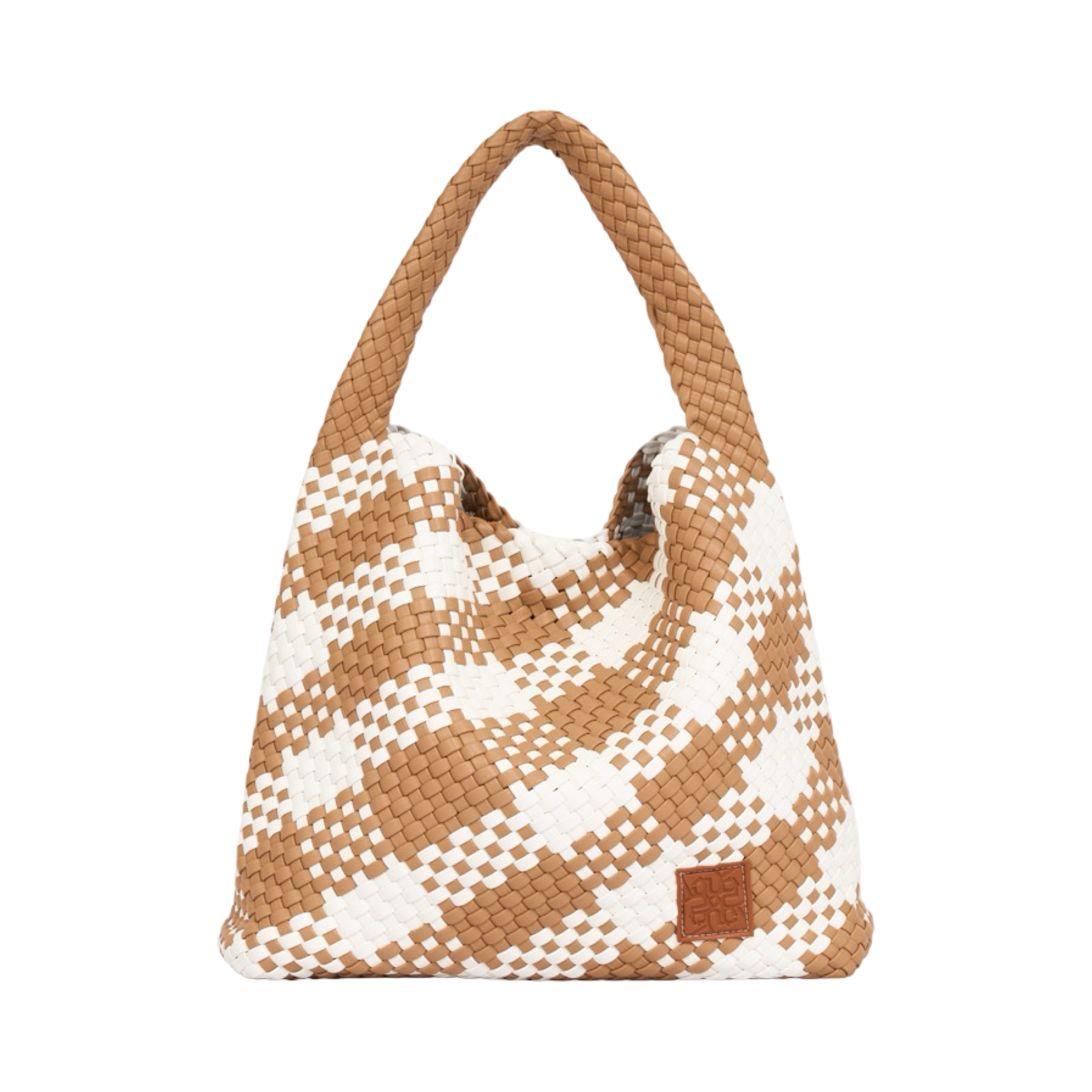 Woven Checkered Tote Bag XL - Brown