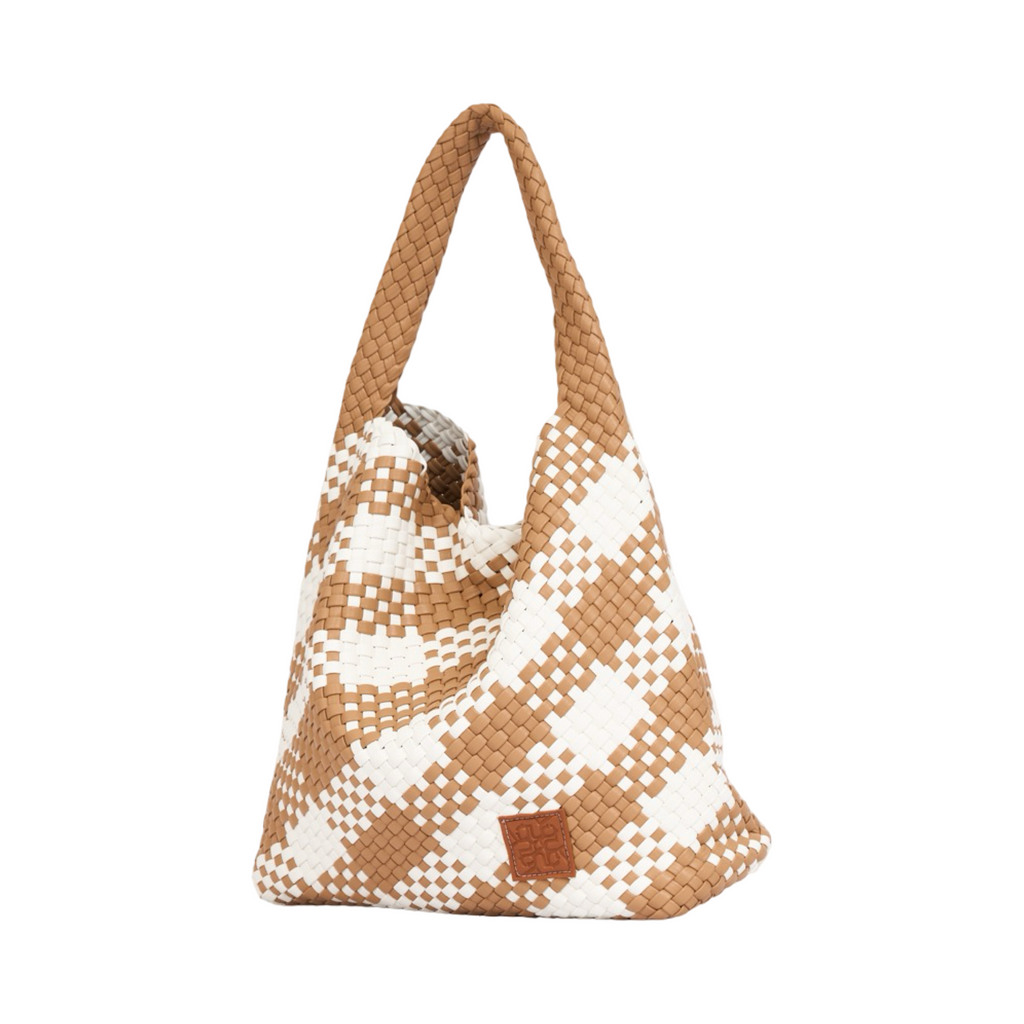 Woven Checkered Tote Bag XL - Brown