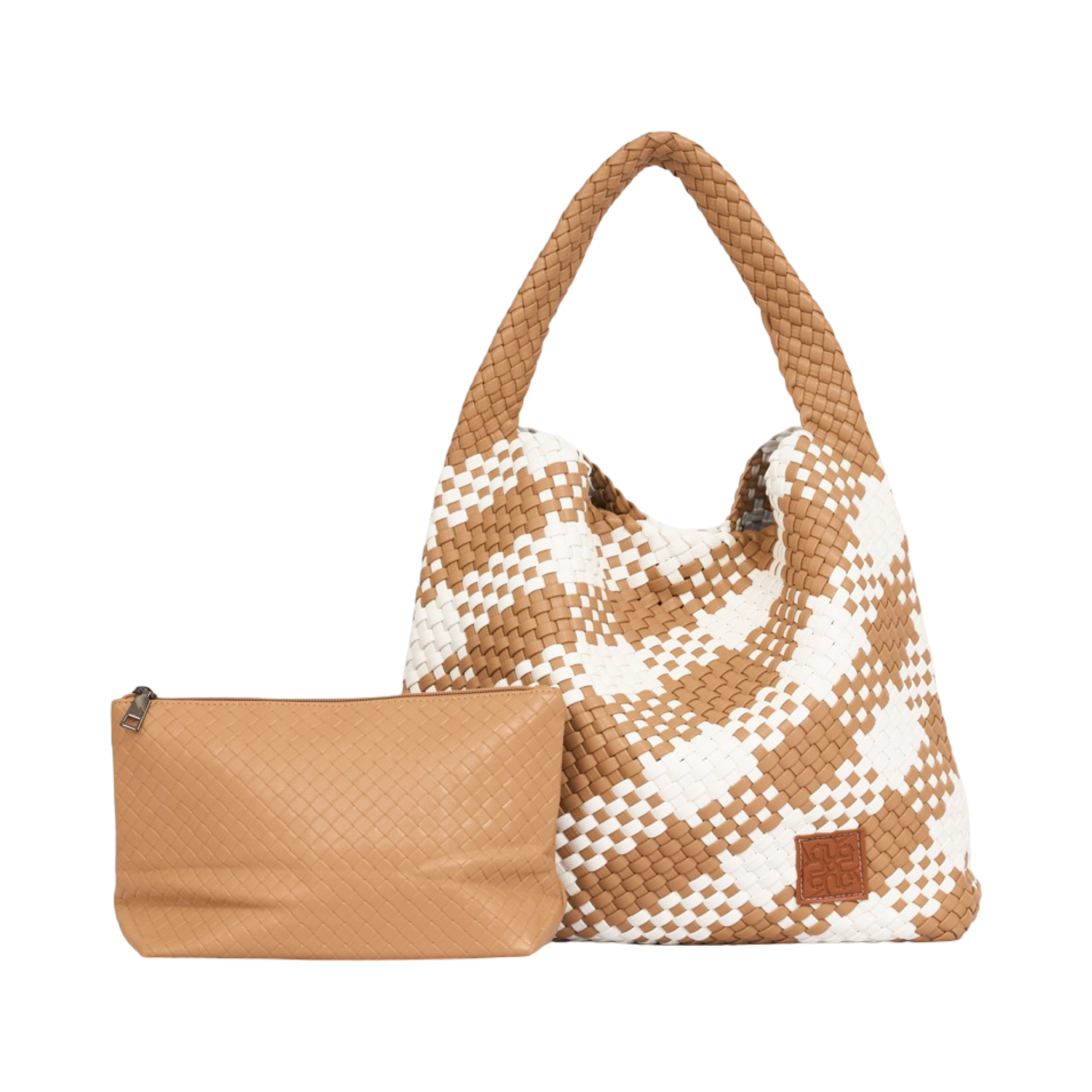 Woven Checkered Tote Bag XL - Brown
