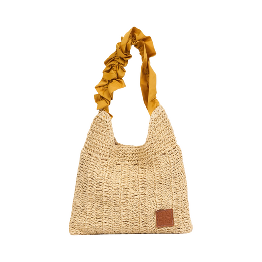 Everyday Earth – Straw Tote with Ruffle Strap – Gold