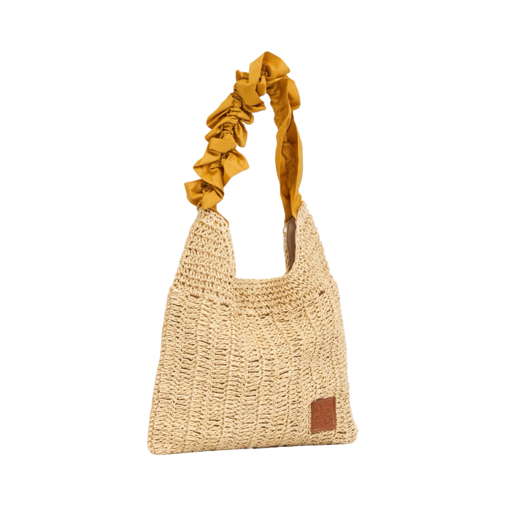 Everyday Earth – Straw Tote with Ruffle Strap – Gold