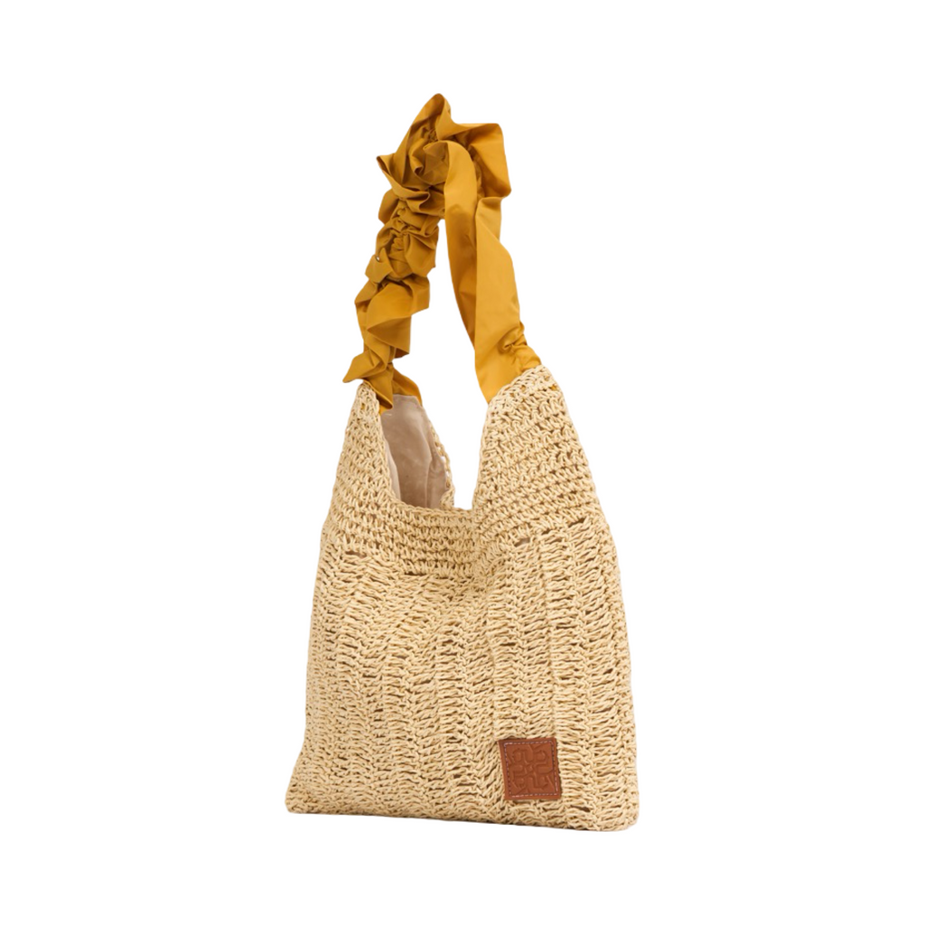 Everyday Earth – Straw Tote with Ruffle Strap – Gold