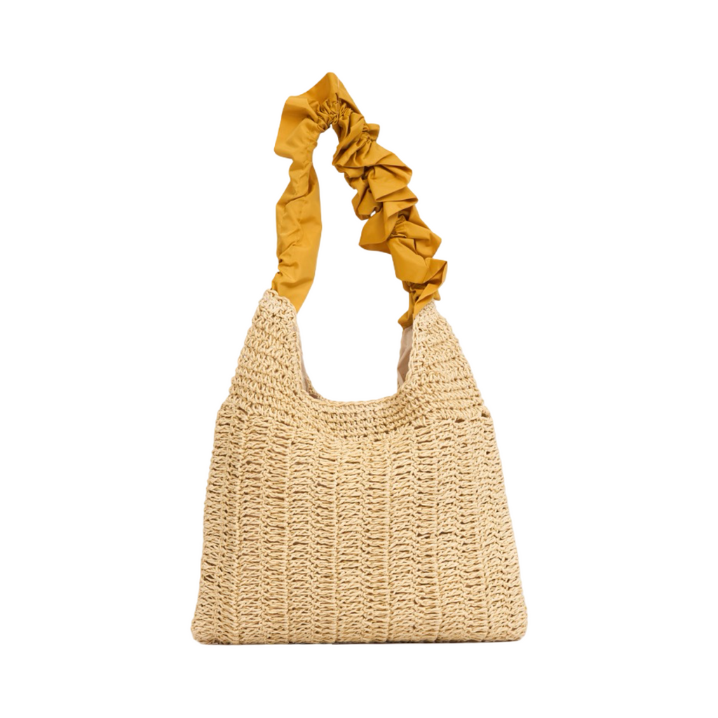 Everyday Earth – Straw Tote with Ruffle Strap – Gold