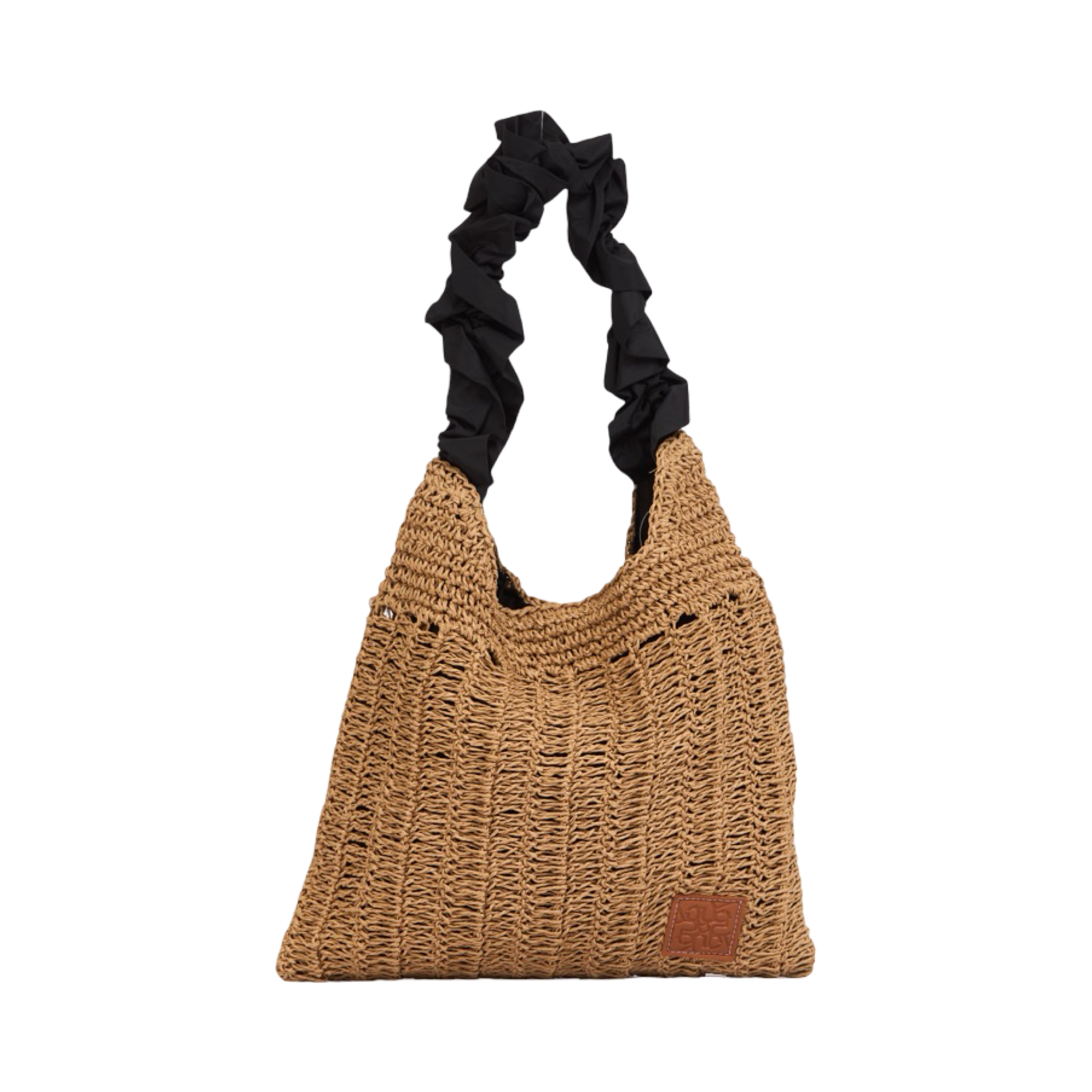 Everyday Earth – Straw Tote with Ruffle Strap – Black