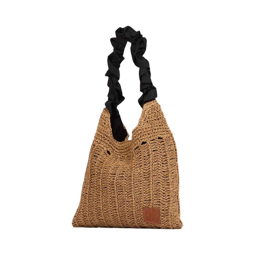 Everyday Earth – Straw Tote with Ruffle Strap – Black