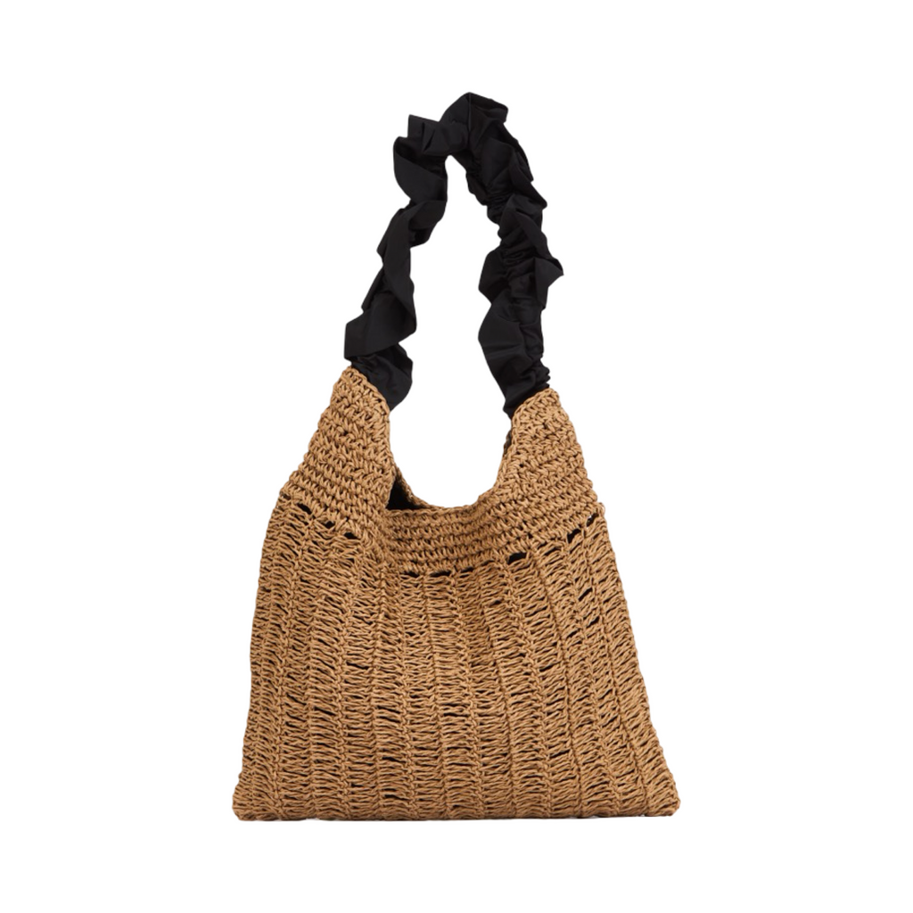 Everyday Earth – Straw Tote with Ruffle Strap – Black