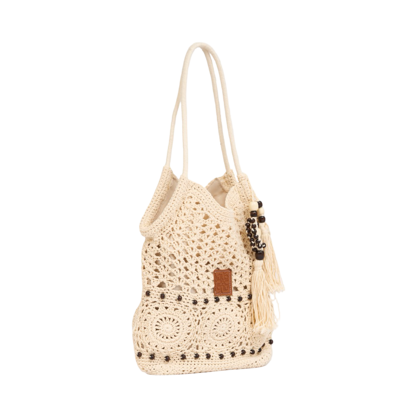Knitted Tote with Tassels - White