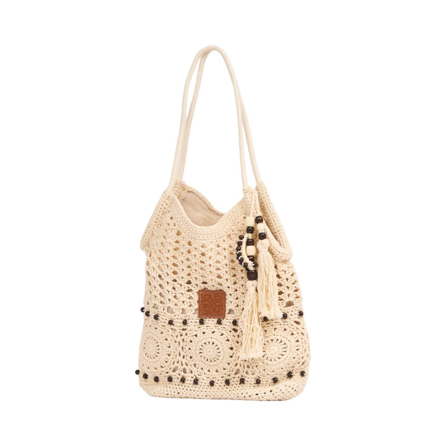 Knitted Tote with Tassels - White