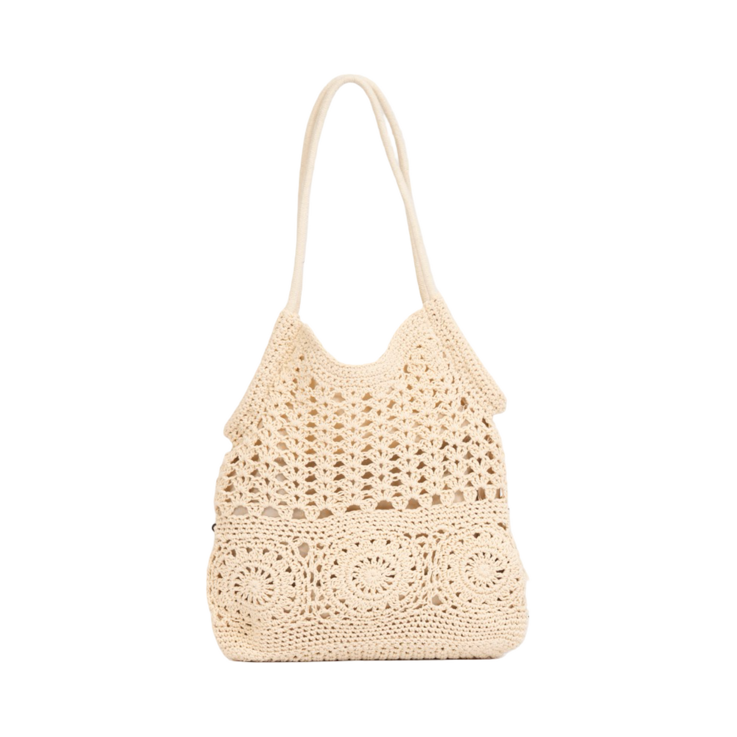 Knitted Tote with Tassels - White