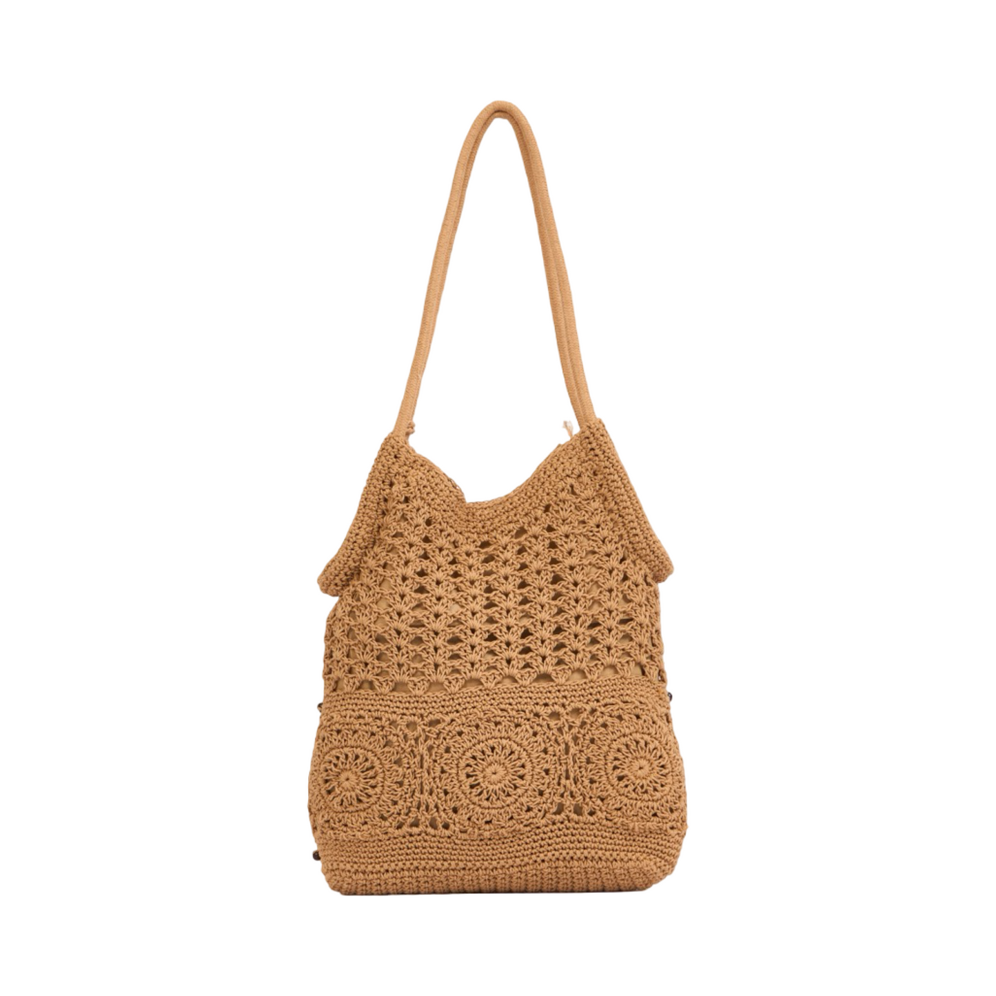 Knitted Tote with Tassels - Brown