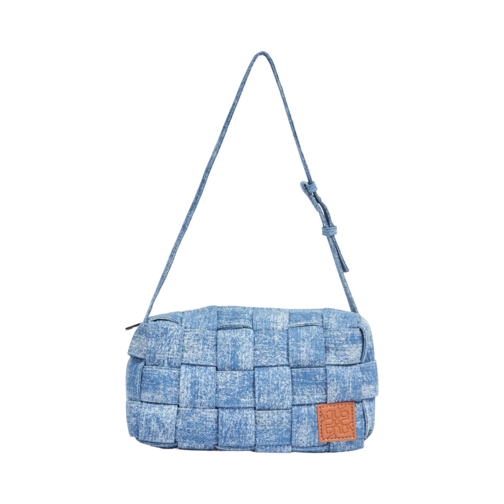 Midnight Weave – Woven Denim Crossbody Bag – Stonewashed