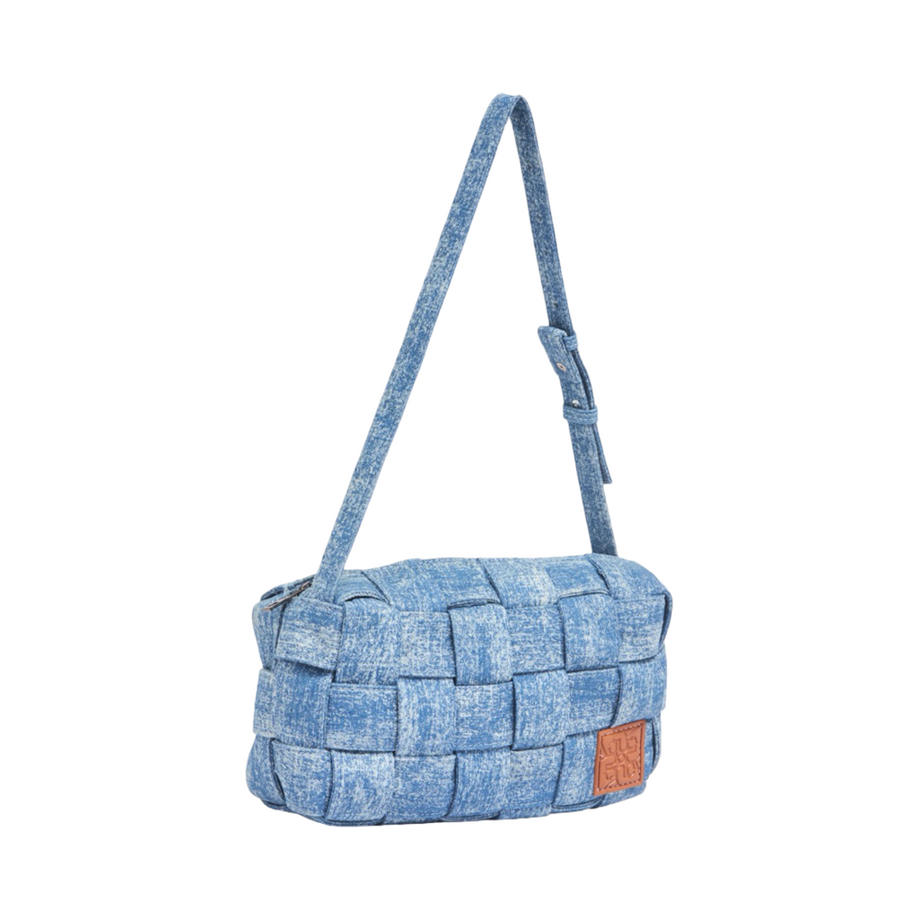 Midnight Weave – Woven Denim Crossbody Bag – Stonewashed