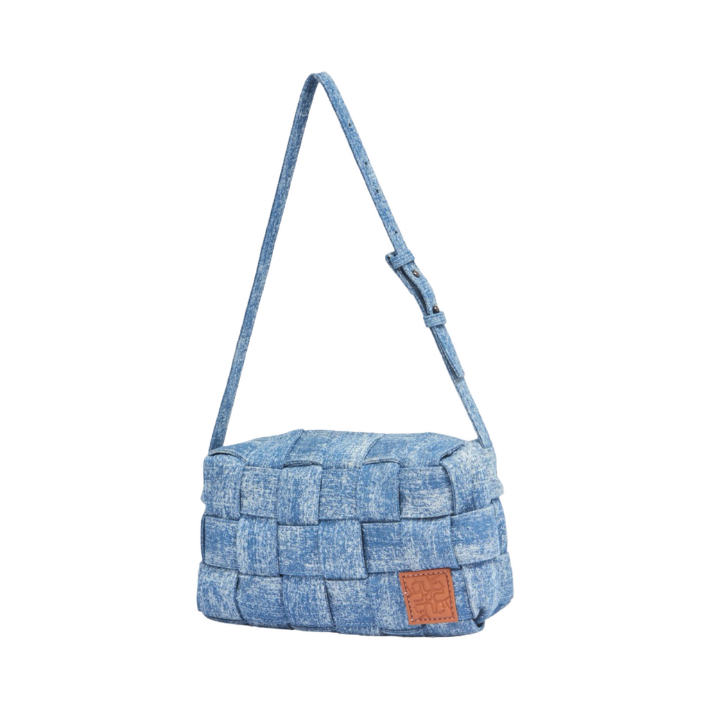 Midnight Weave – Woven Denim Crossbody Bag – Stonewashed