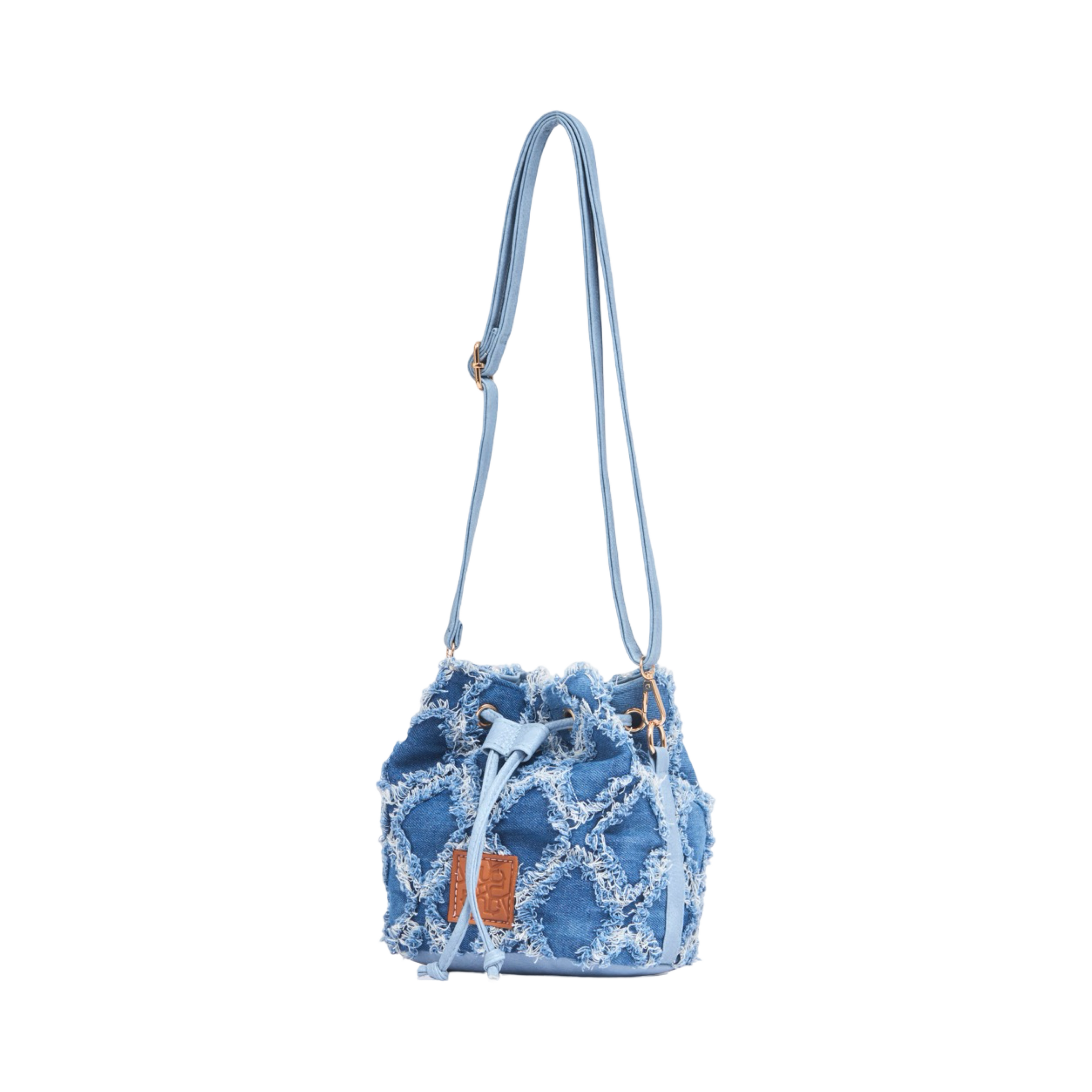 Midnight Weave – Frayed Denim Bucket Bag – Indigo