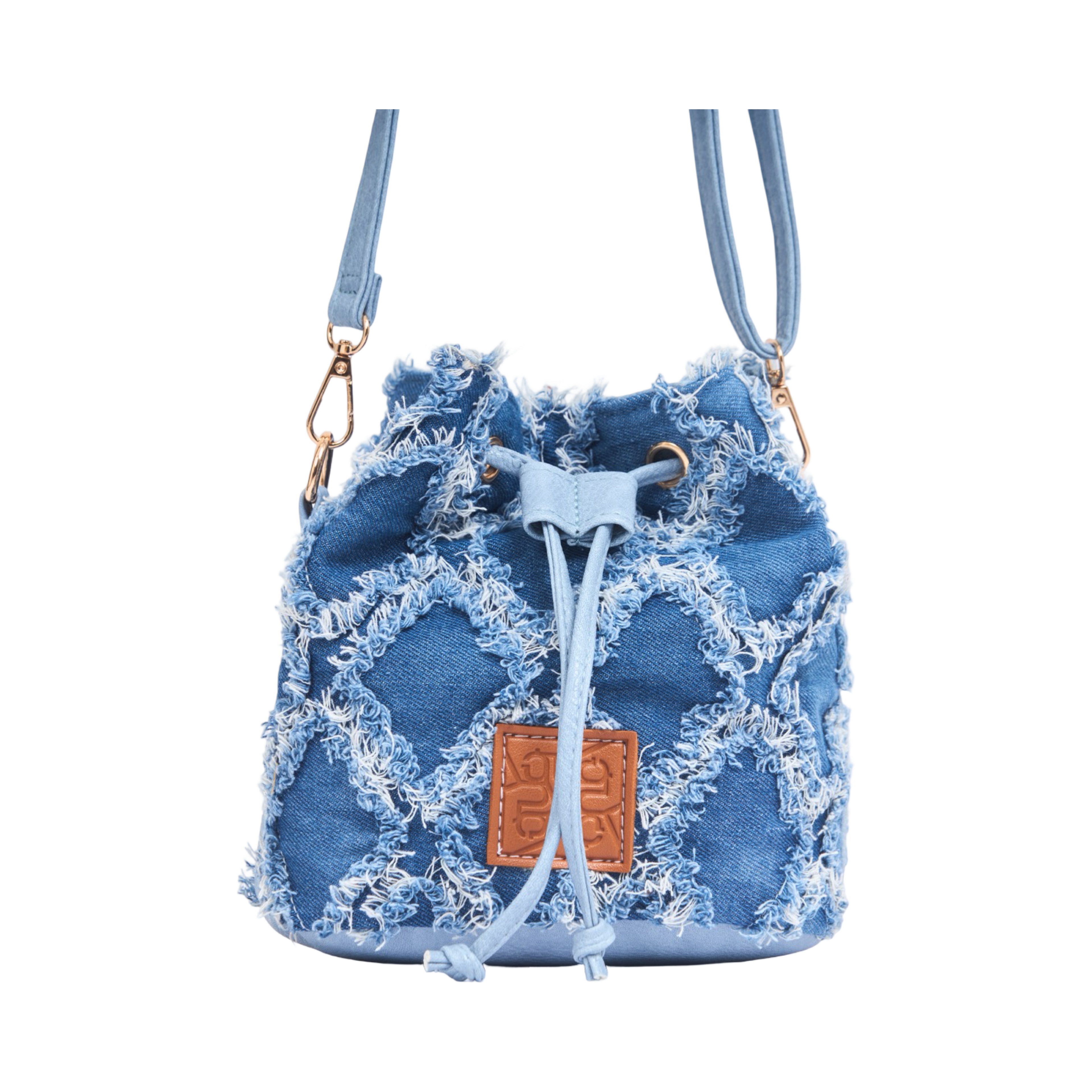 Midnight Weave – Frayed Denim Bucket Bag – Indigo