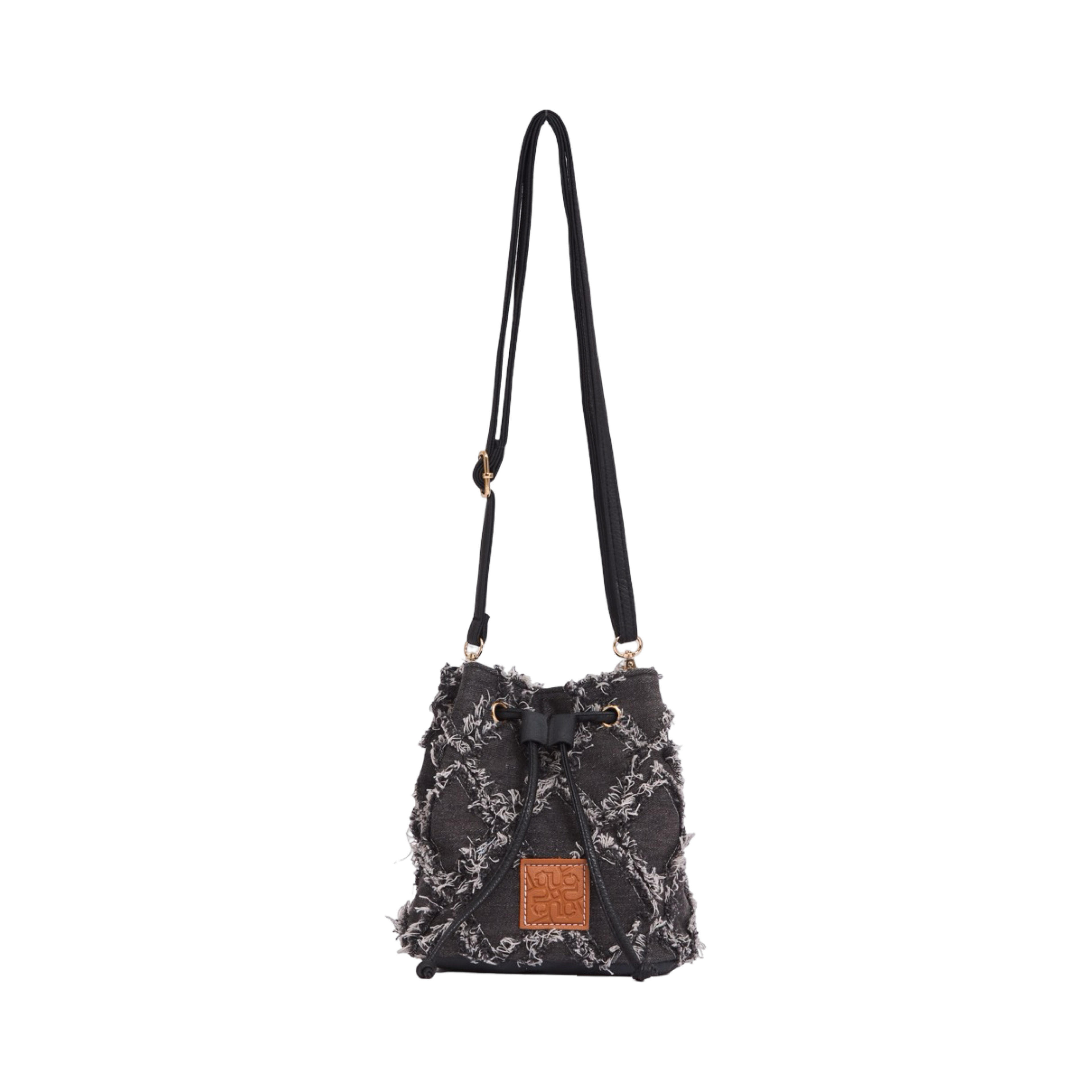 Midnight Weave – Frayed Denim Bucket Bag – Midnight Black
