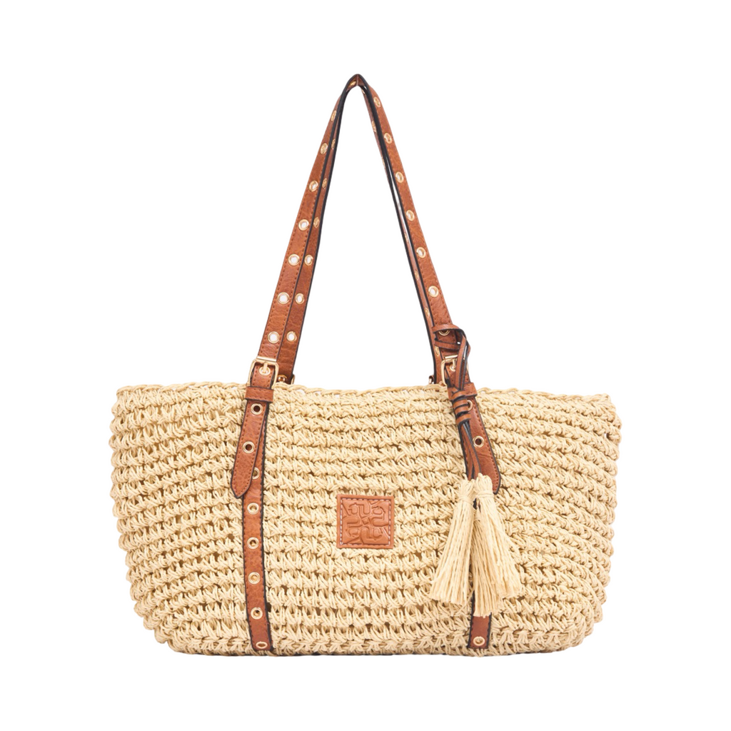 Everyday Earth – Straw Tote Bag with Tassel – Beige