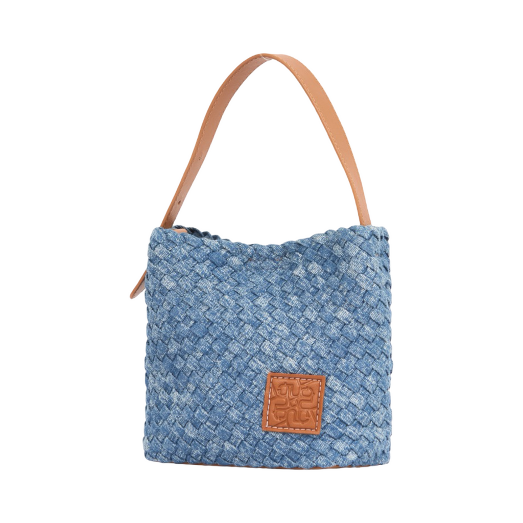 Midnight Weave – Woven Denim Crossbody Bag – Washed