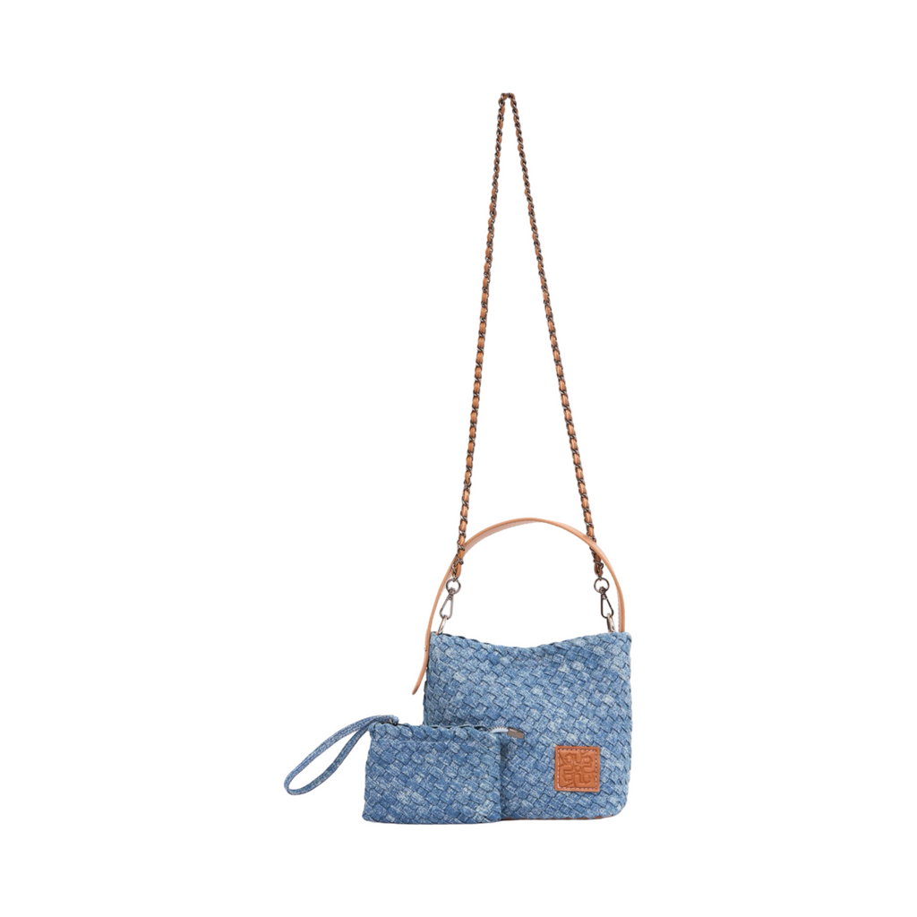Midnight Weave – Woven Denim Crossbody Bag – Washed