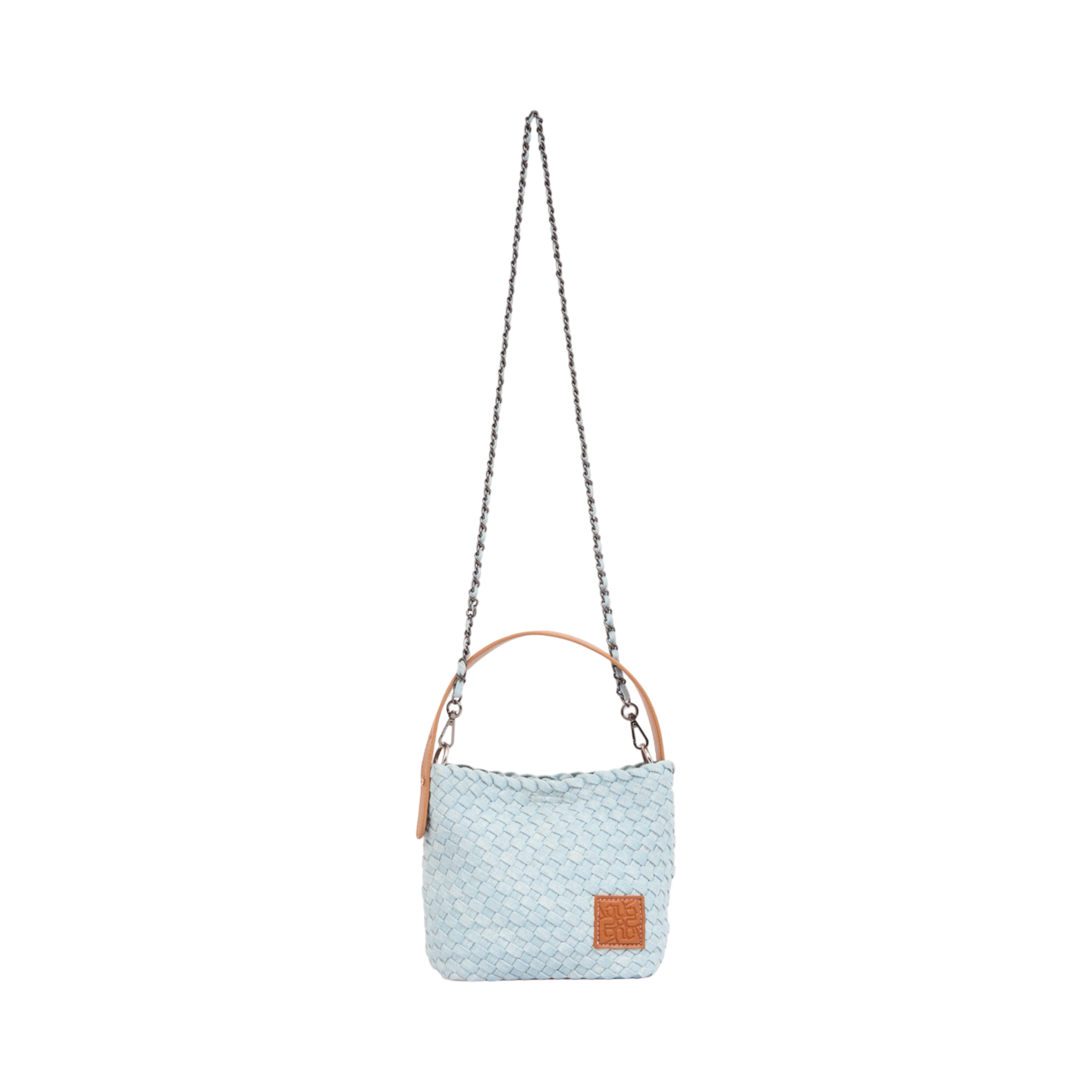 Midnight Weave – Woven Denim Crossbody Bag – Sky Blue