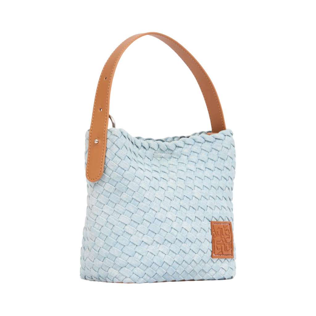 Midnight Weave – Woven Denim Crossbody Bag – Sky Blue
