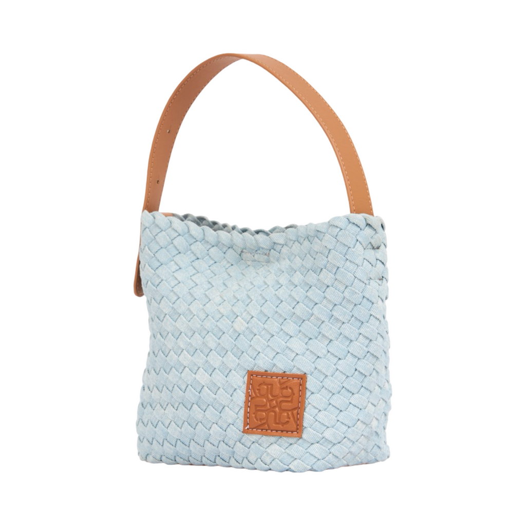 Midnight Weave – Woven Denim Crossbody Bag – Sky Blue