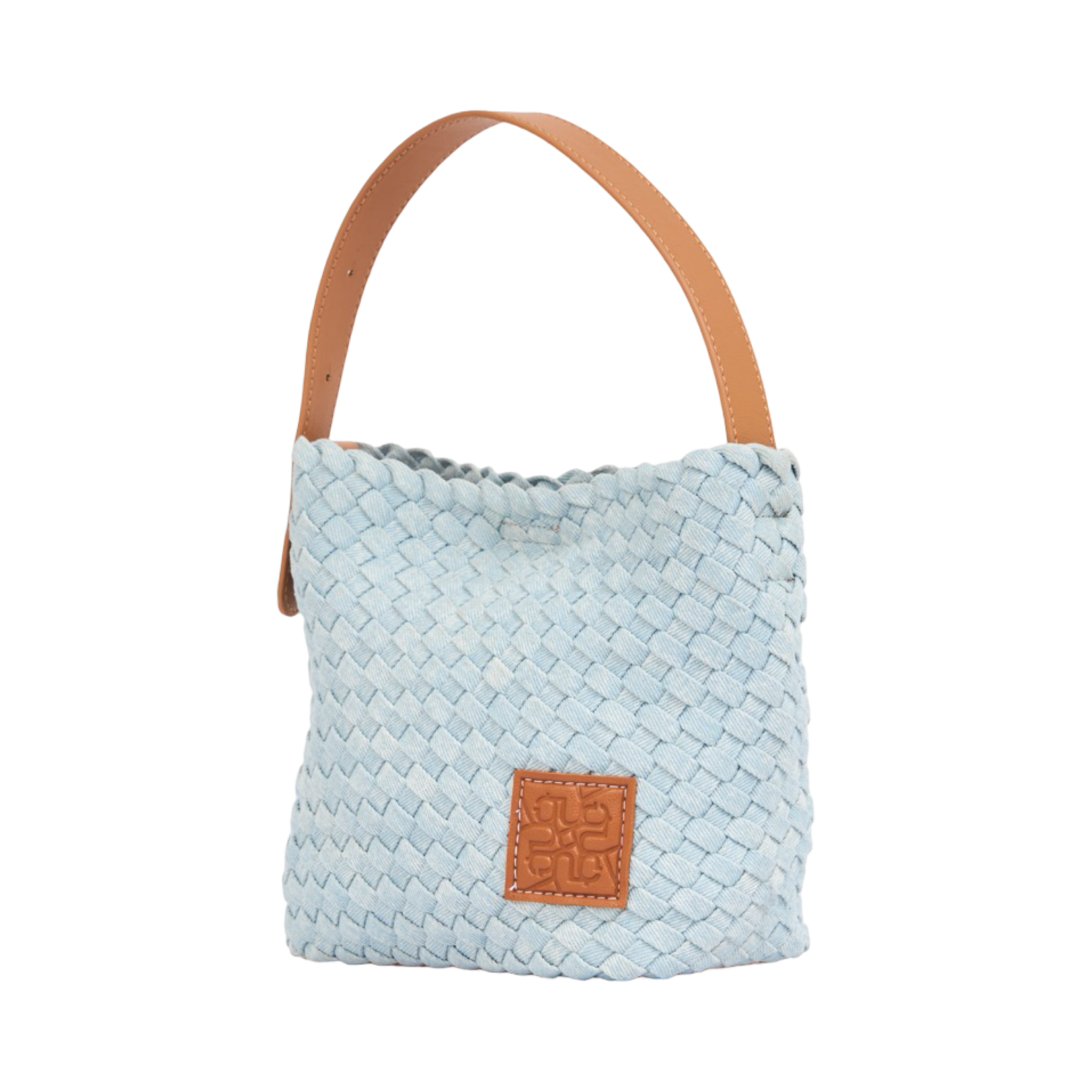 Midnight Weave – Woven Denim Crossbody Bag – Sky Blue