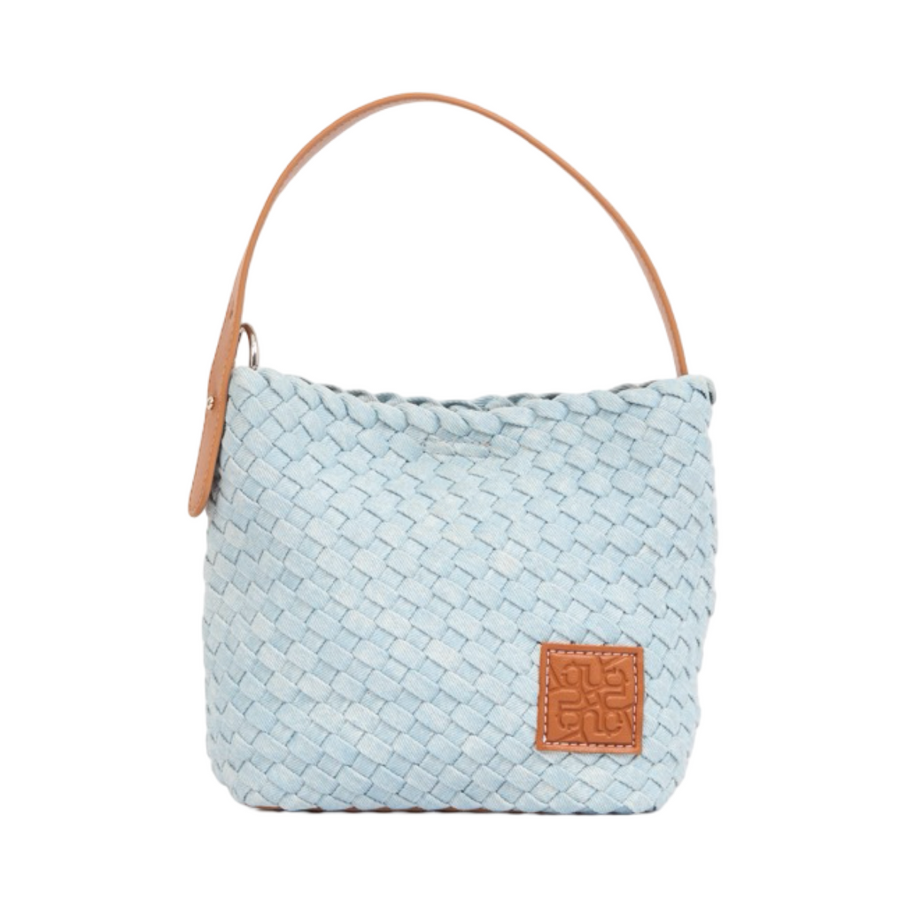 Midnight Weave – Woven Denim Crossbody Bag – Sky Blue