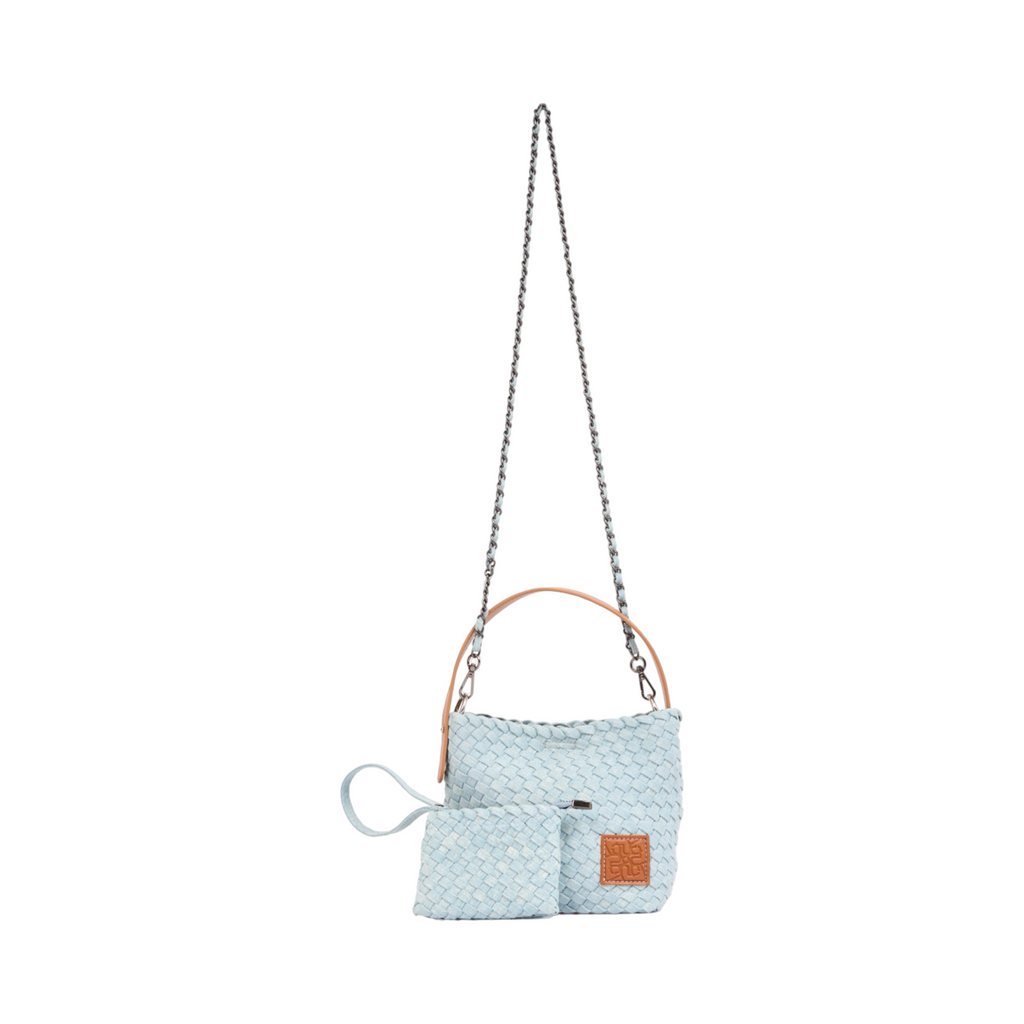 Midnight Weave – Woven Denim Crossbody Bag – Sky Blue