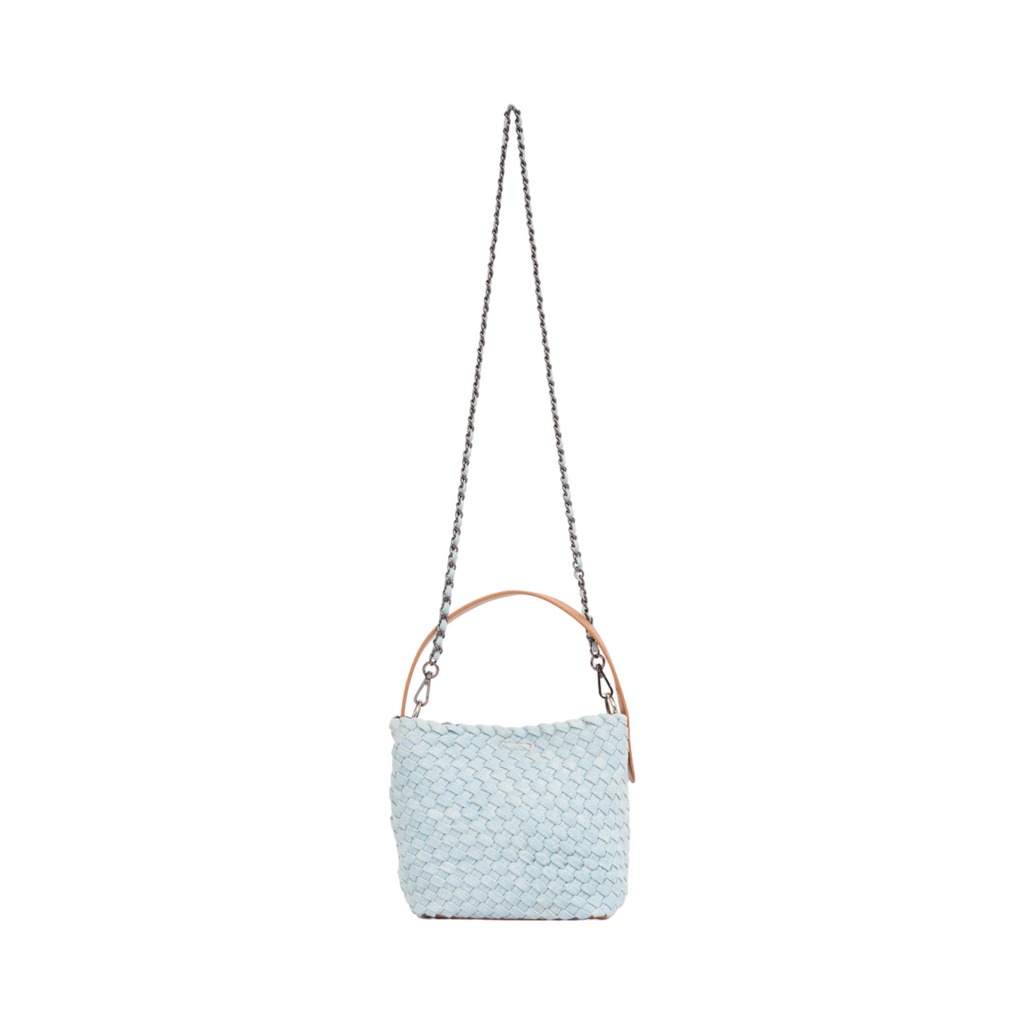 Midnight Weave – Woven Denim Crossbody Bag – Sky Blue