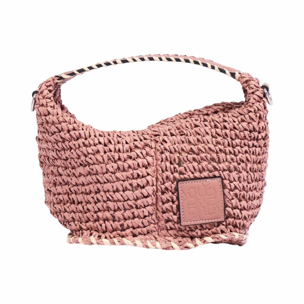 Artisan Vovage – Straw Crescent Crossbody S – Dusty Rose