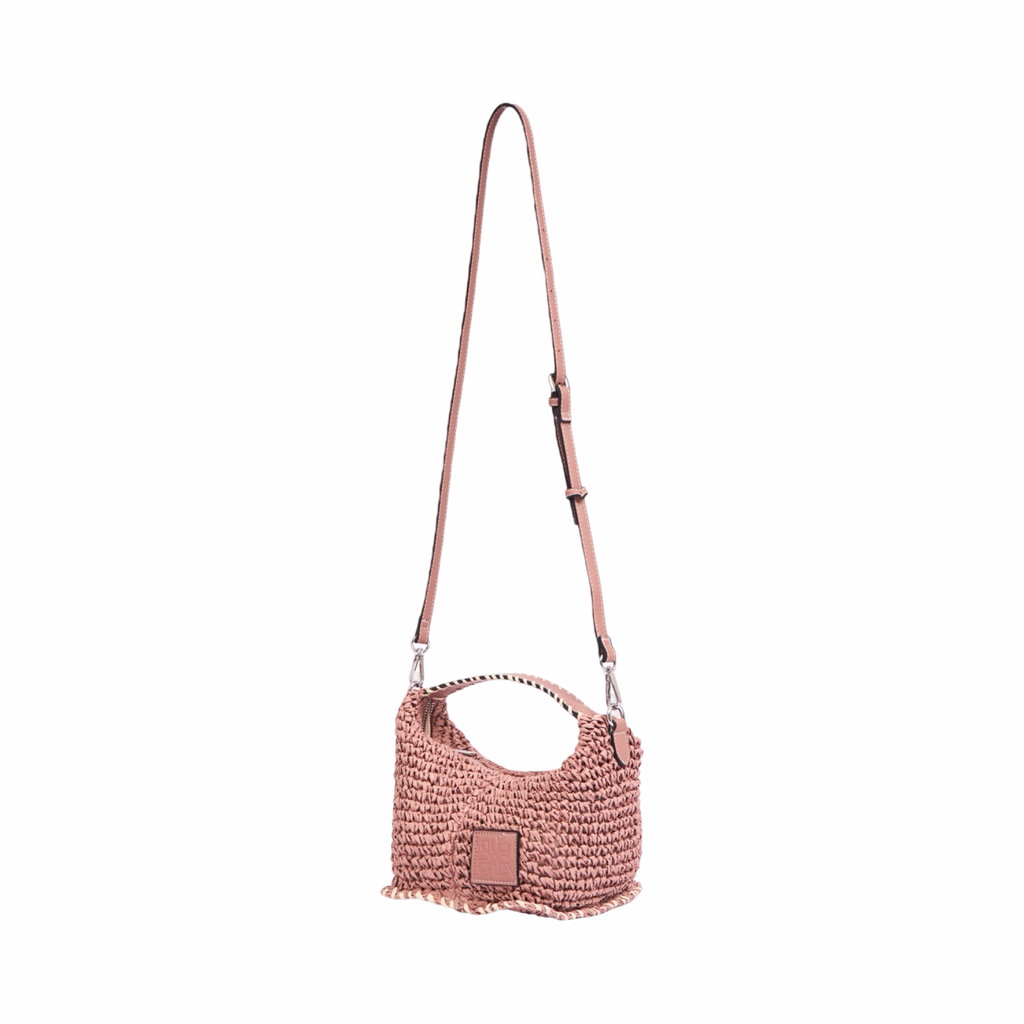 Artisan Vovage – Straw Crescent Crossbody S – Dusty Rose