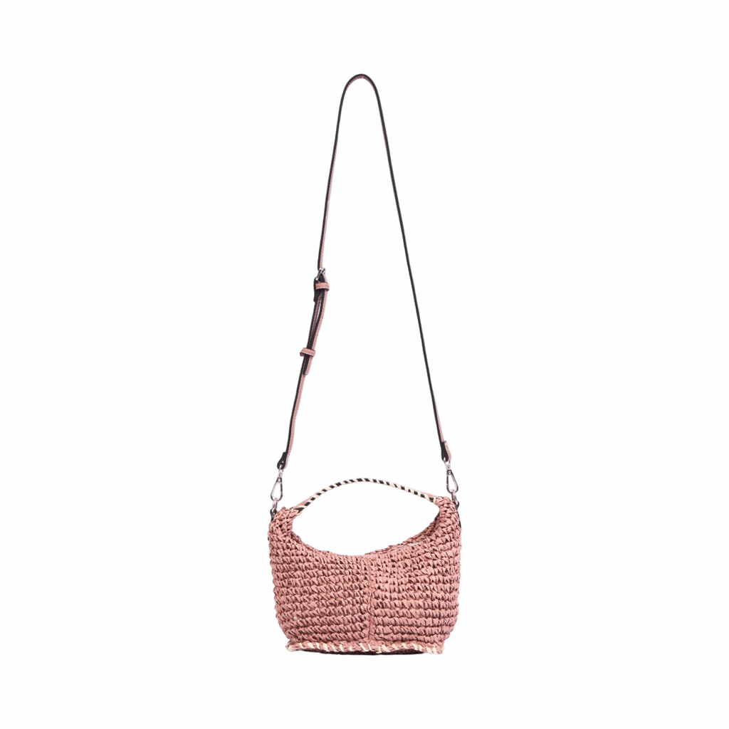 Artisan Vovage – Straw Crescent Crossbody S – Dusty Rose