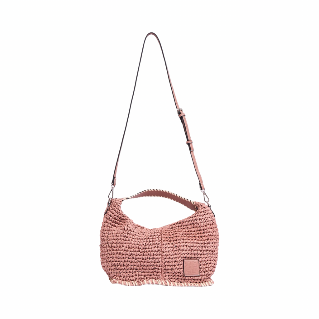 Artisan Vovage – Straw Crescent Bag M – Dusty Rose