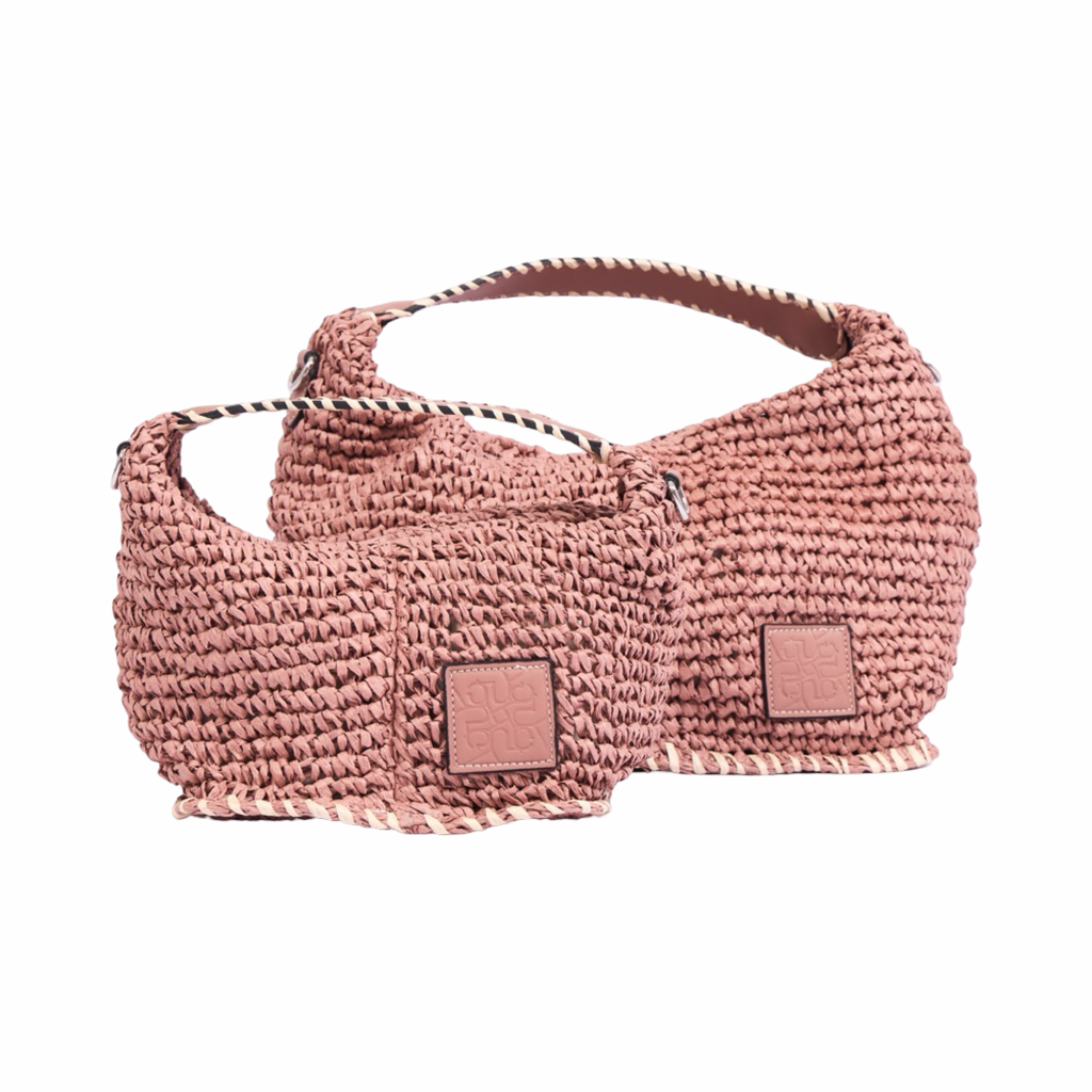 Artisan Vovage – Straw Crescent Bag M – Dusty Rose