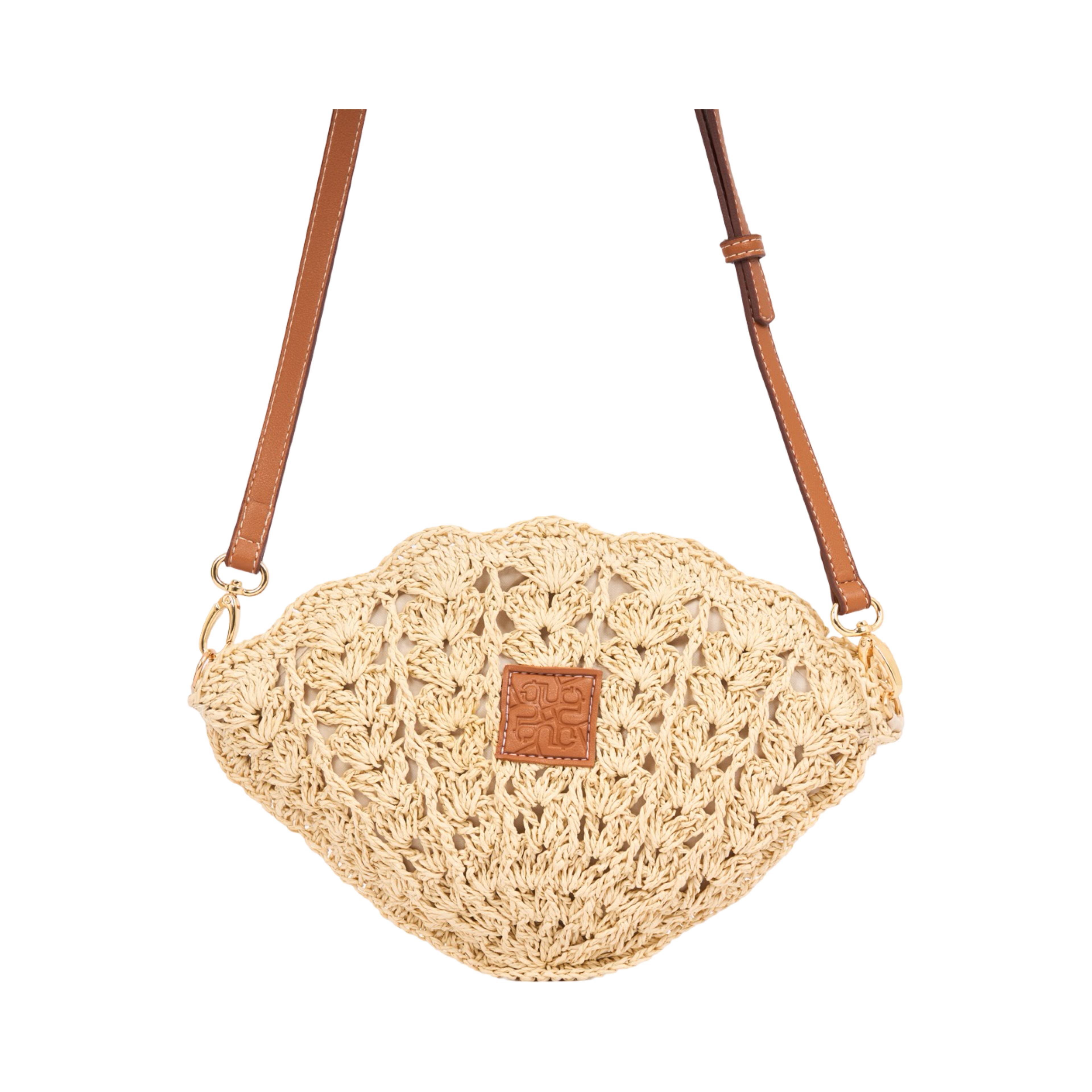 Everyday Earth – Straw Shell Crossbody Bag – Beige
