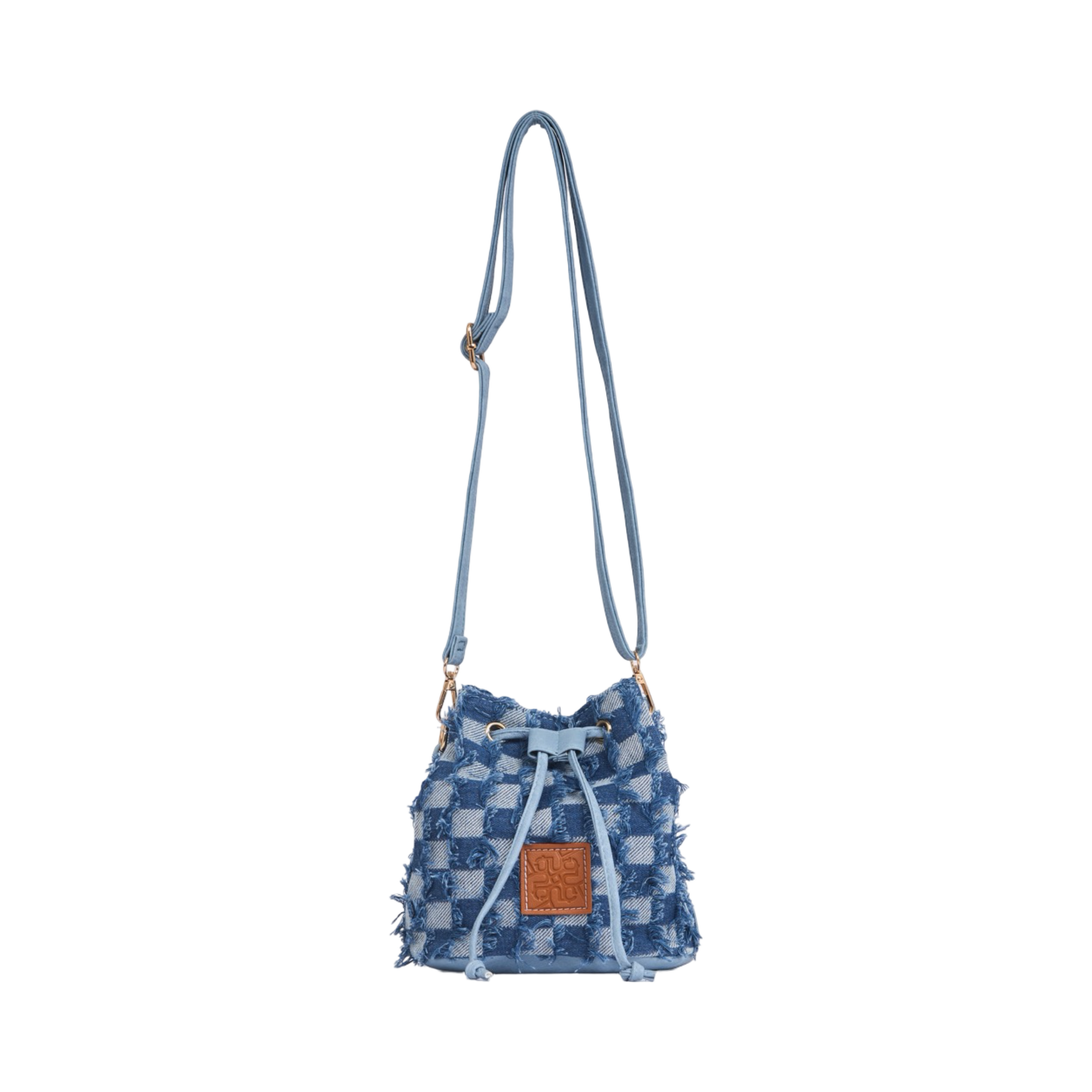 Midnight Weave – Frayed Denim Bucket Bag – Blue