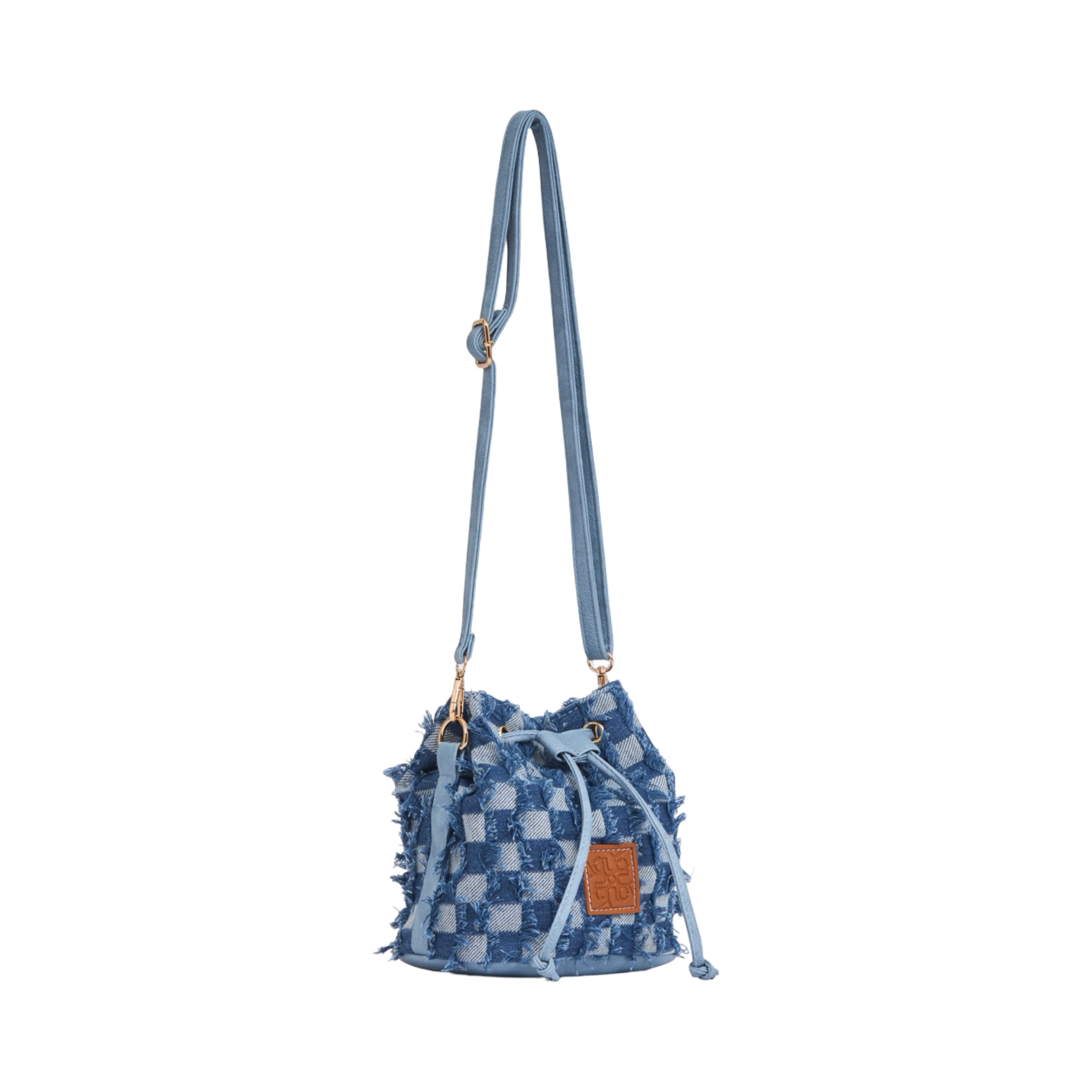 Midnight Weave – Frayed Denim Bucket Bag – Blue