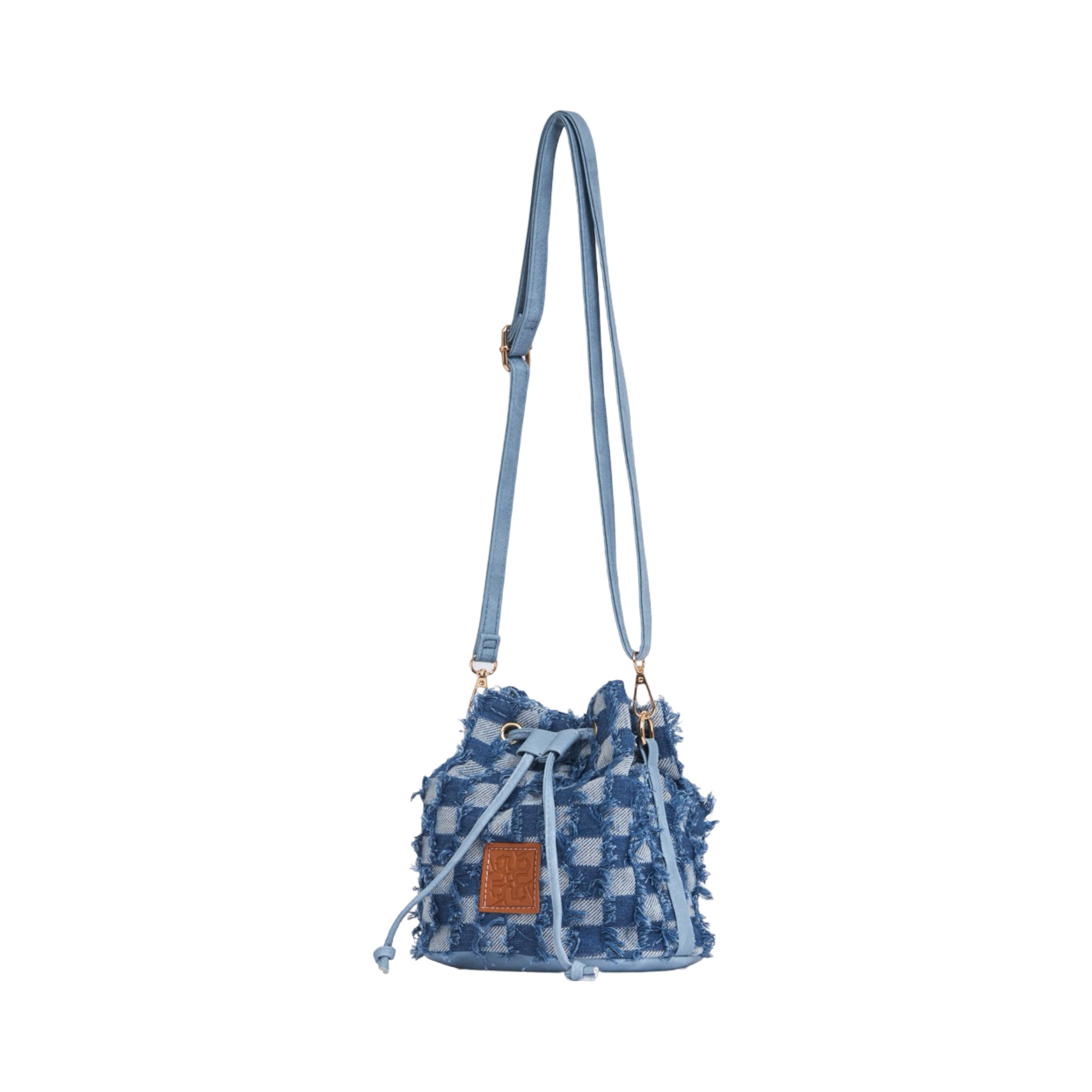 Midnight Weave – Frayed Denim Bucket Bag – Blue